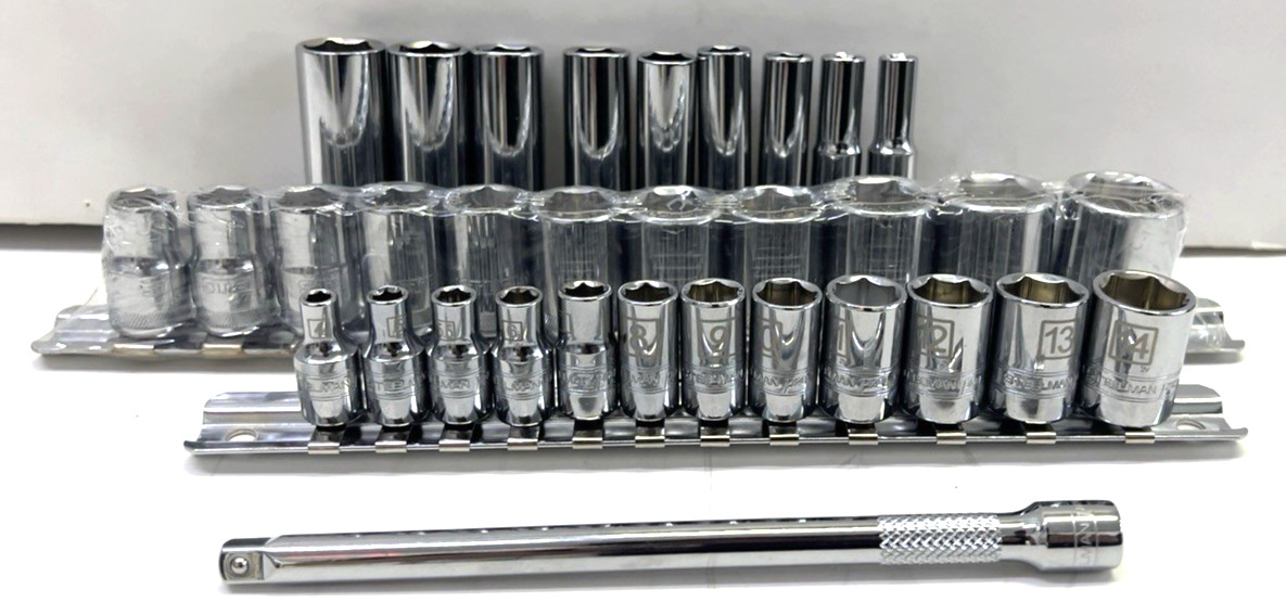 Steelman 32-Piece Set 3/8-In & 1/4 in Drive Deep 6-Point Chrome Socket Sets