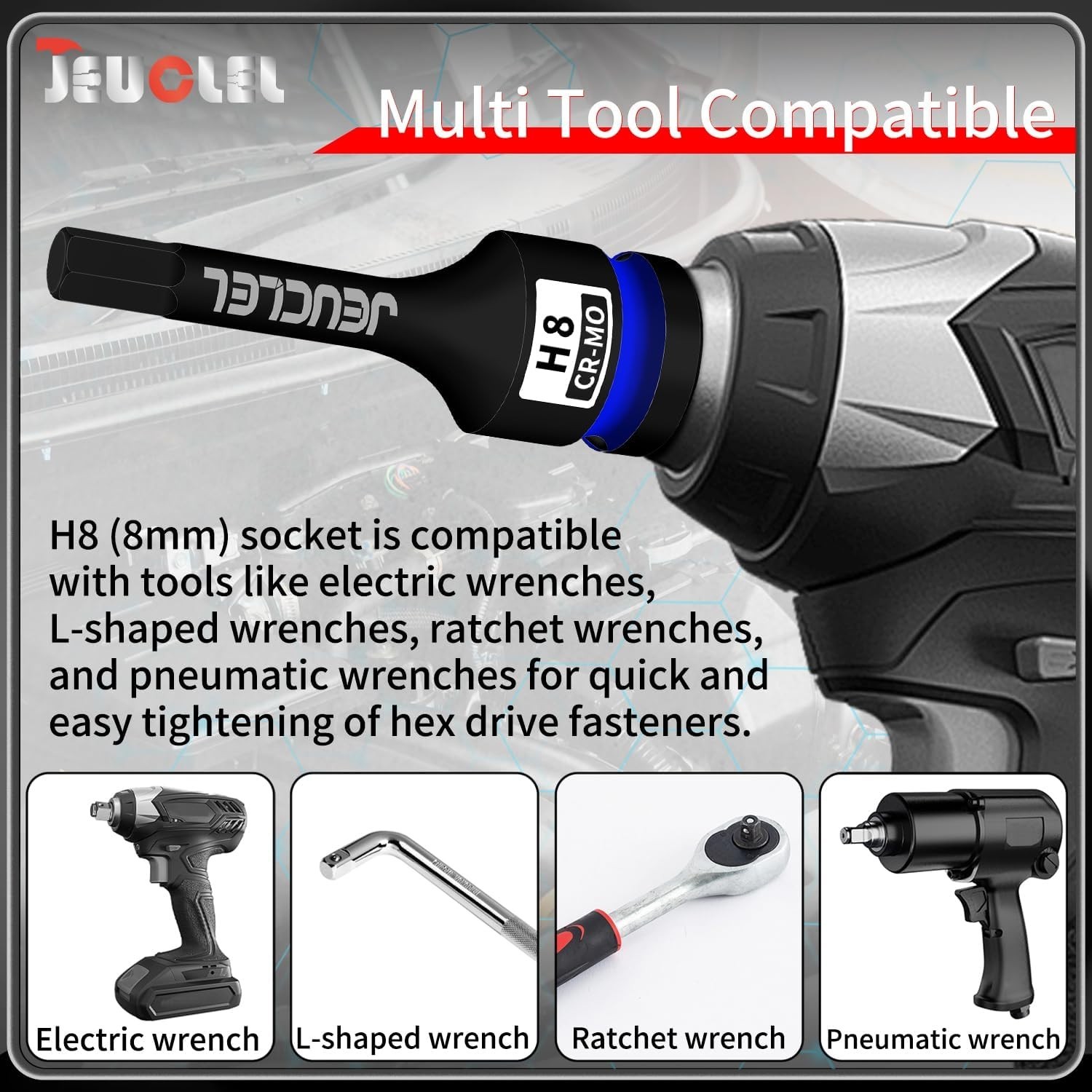 8mm Hex Impact Bit Socket, H8 1/2-Inch Impact Drive Allen Socket, Cr-Mo Steel…