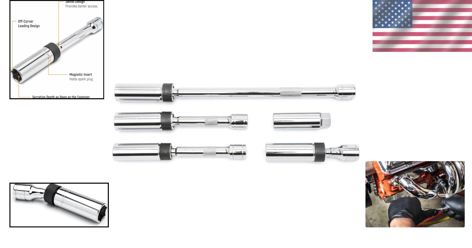 Durable 5-Piece 3/8″ Drive Swivel Spark Plug Socket Set with Magnetic Design