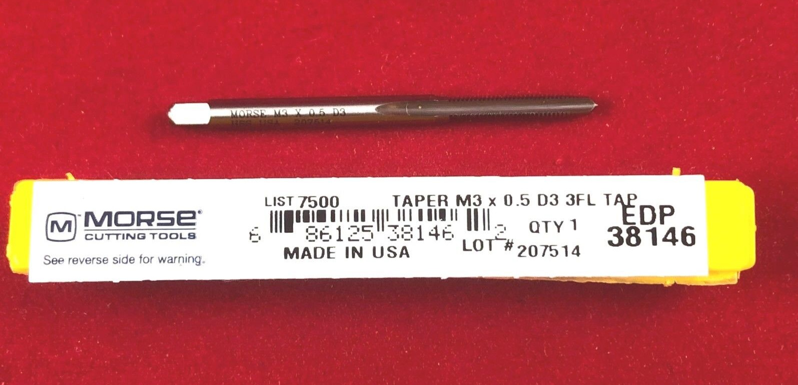 M3 X 0.5 Taper Tap Morse MT3838146 HSS D3 3 FL HSS Hand Tap USA