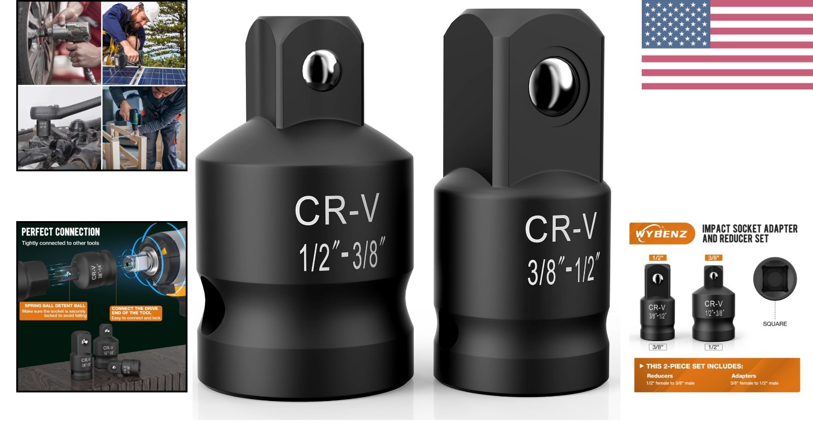 2PCS Impact Socket Adapter and Reducer Set,1/2″to 3/8″ & 3/8″to 1/2″ Impact A…