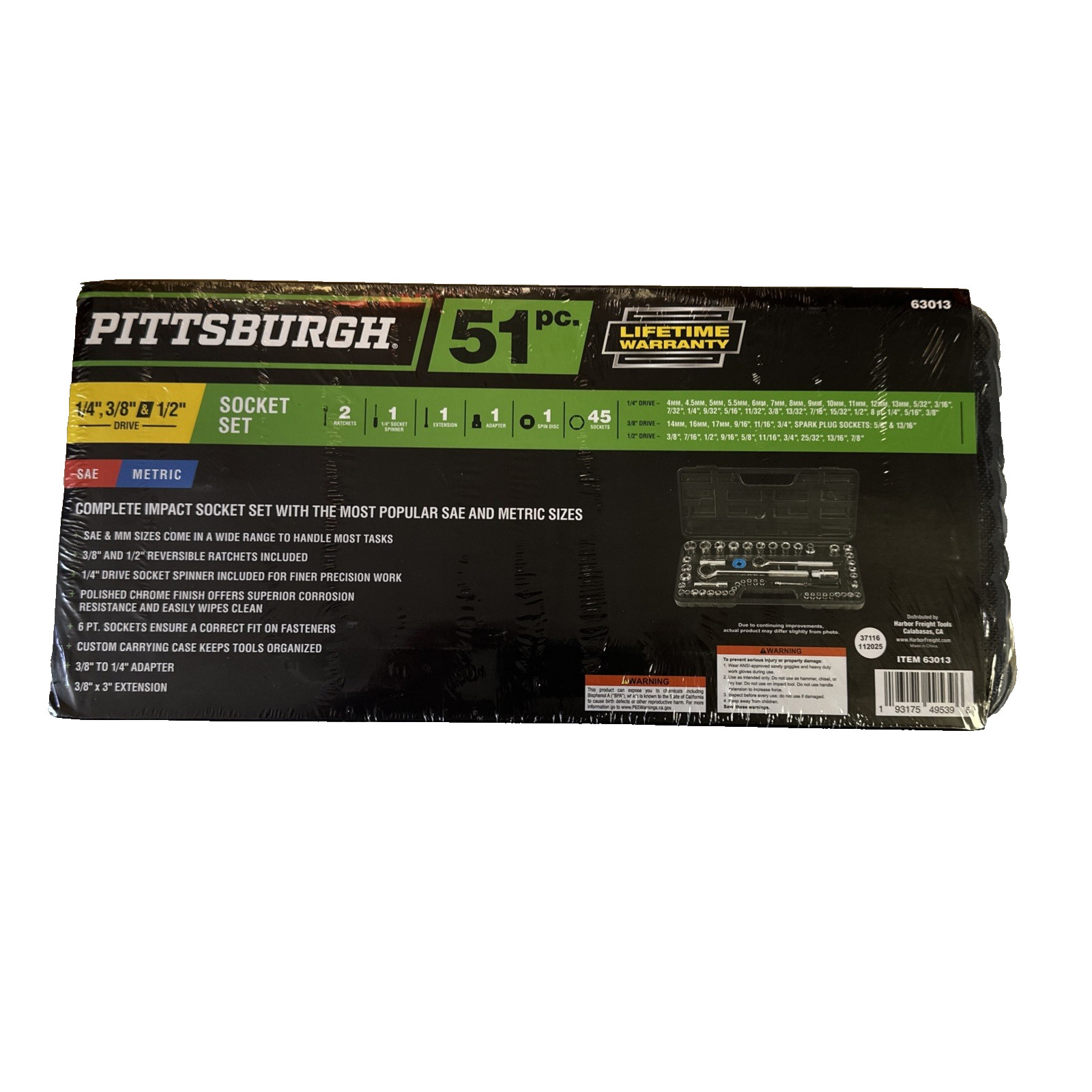 PITTSBURGH 1/4 in., 3/8 in., 1/2 in. Drive SAE and Metric Socket Set, 51-Piece
