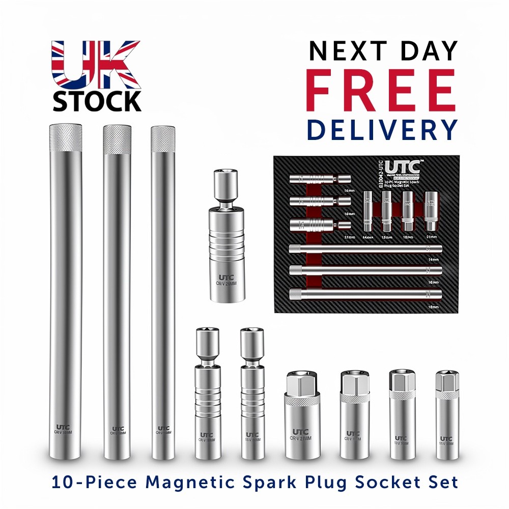 Spark Plug Socket Set 10 Piece Magnetic Swivel 3/8 Drive Thin Wall EVA Tray UK