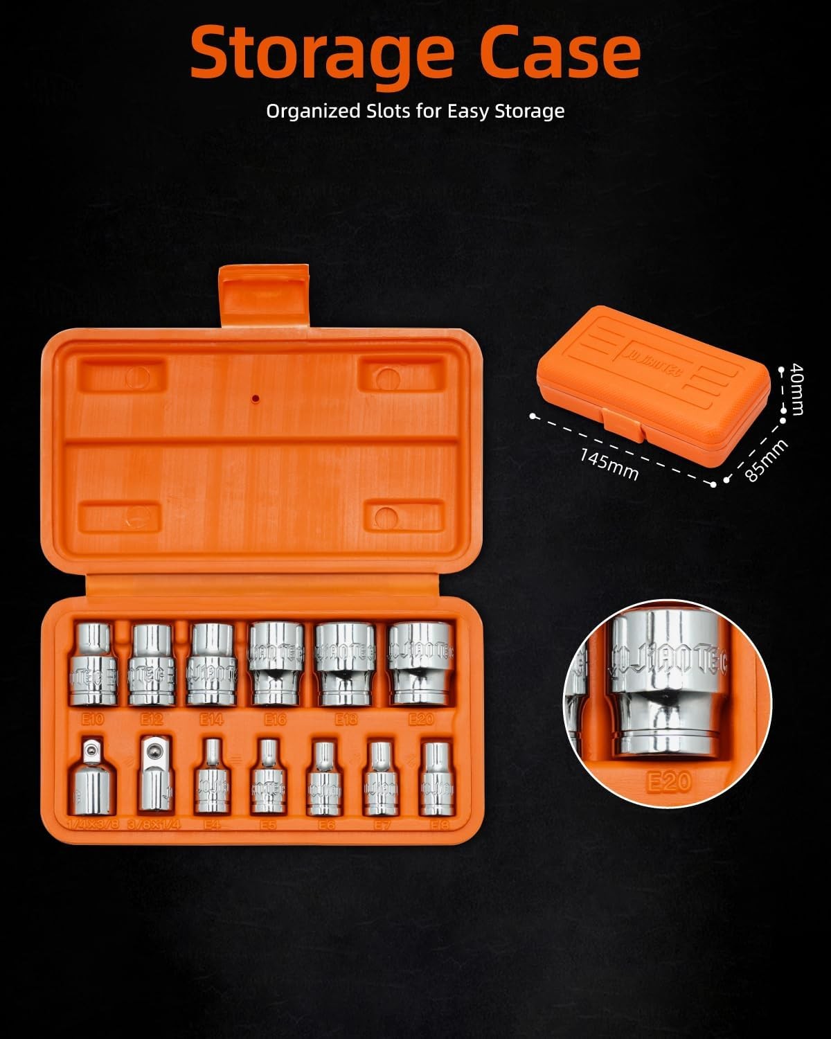 13-Piece E-Torx Socket Set with 6-Point Star Design – E4 to E20 Sizes, Gloss