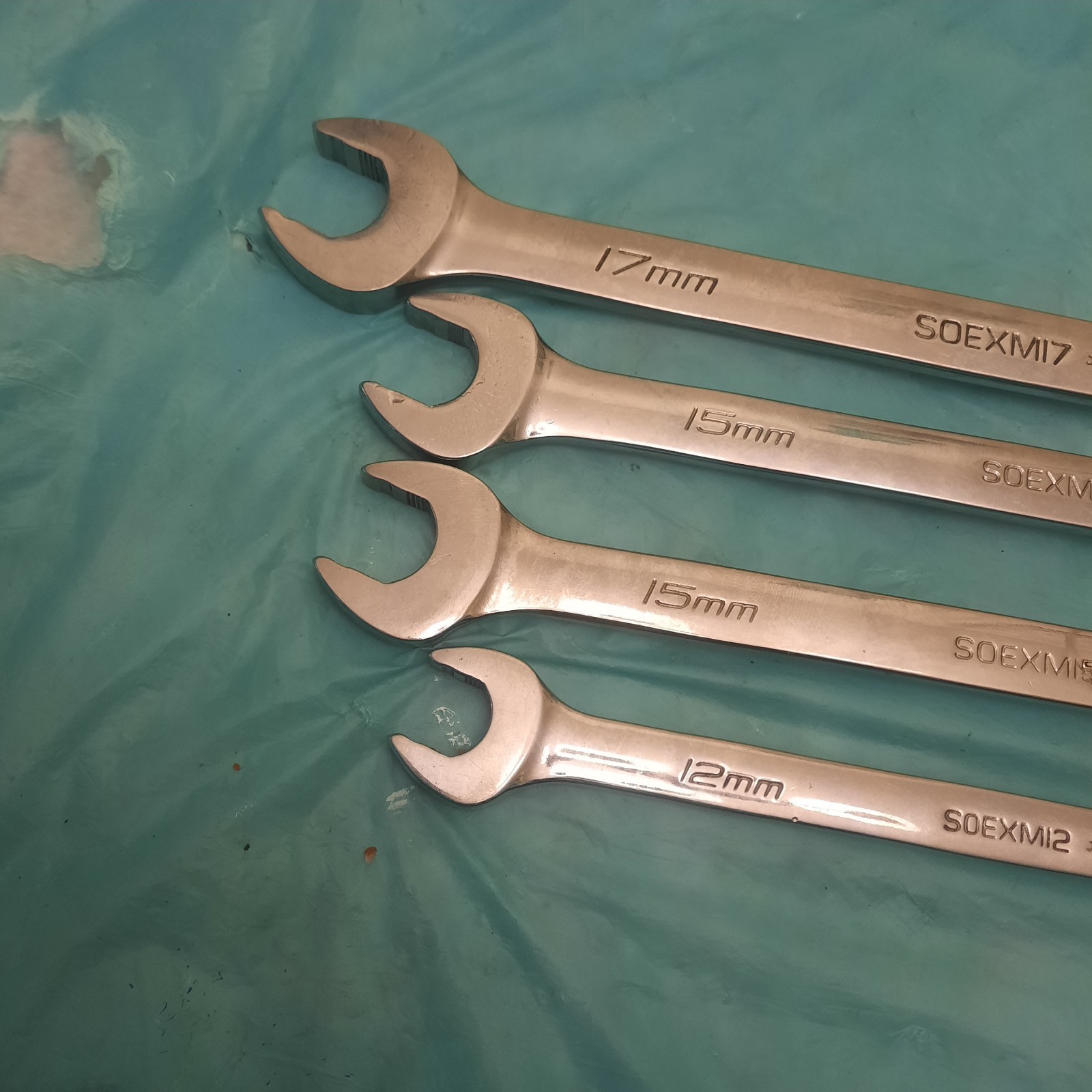 Snap-On SOEXM17, (2) SOEXM15, & SOEXM12 Flank-Drive Wrenches. 4 PC. USA.