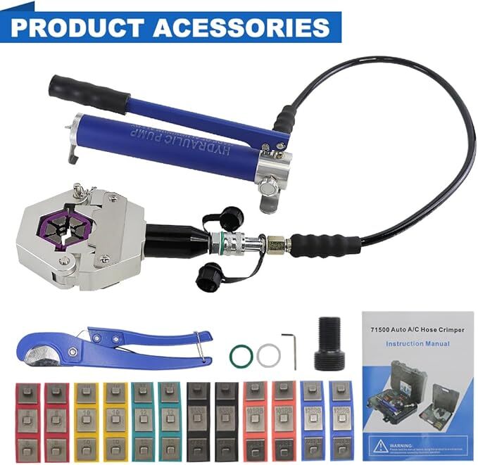 Hydraulic AC Hose Crimper with 7 Sets of Dies Handheld Hydraulic Hose Crimping