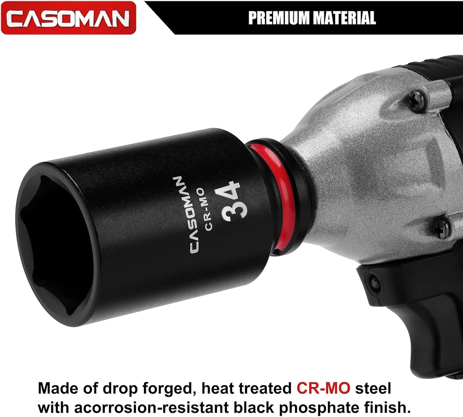CASOMAN 1/2″ Drive x 34mm Deep Impact Socket, 6-Point, Metric, CR-MO