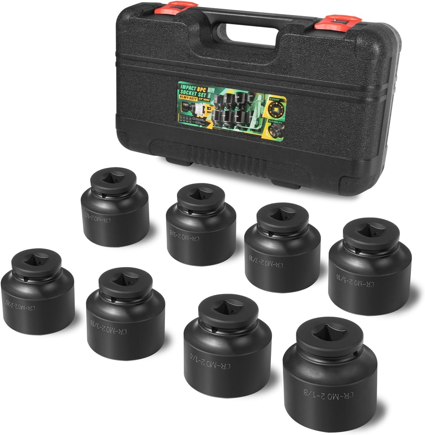 8pcs 3/4″ Drive Jumbo Large Impact Socket Set 6 Point SAE 2-1/16″ to 2-1/2″