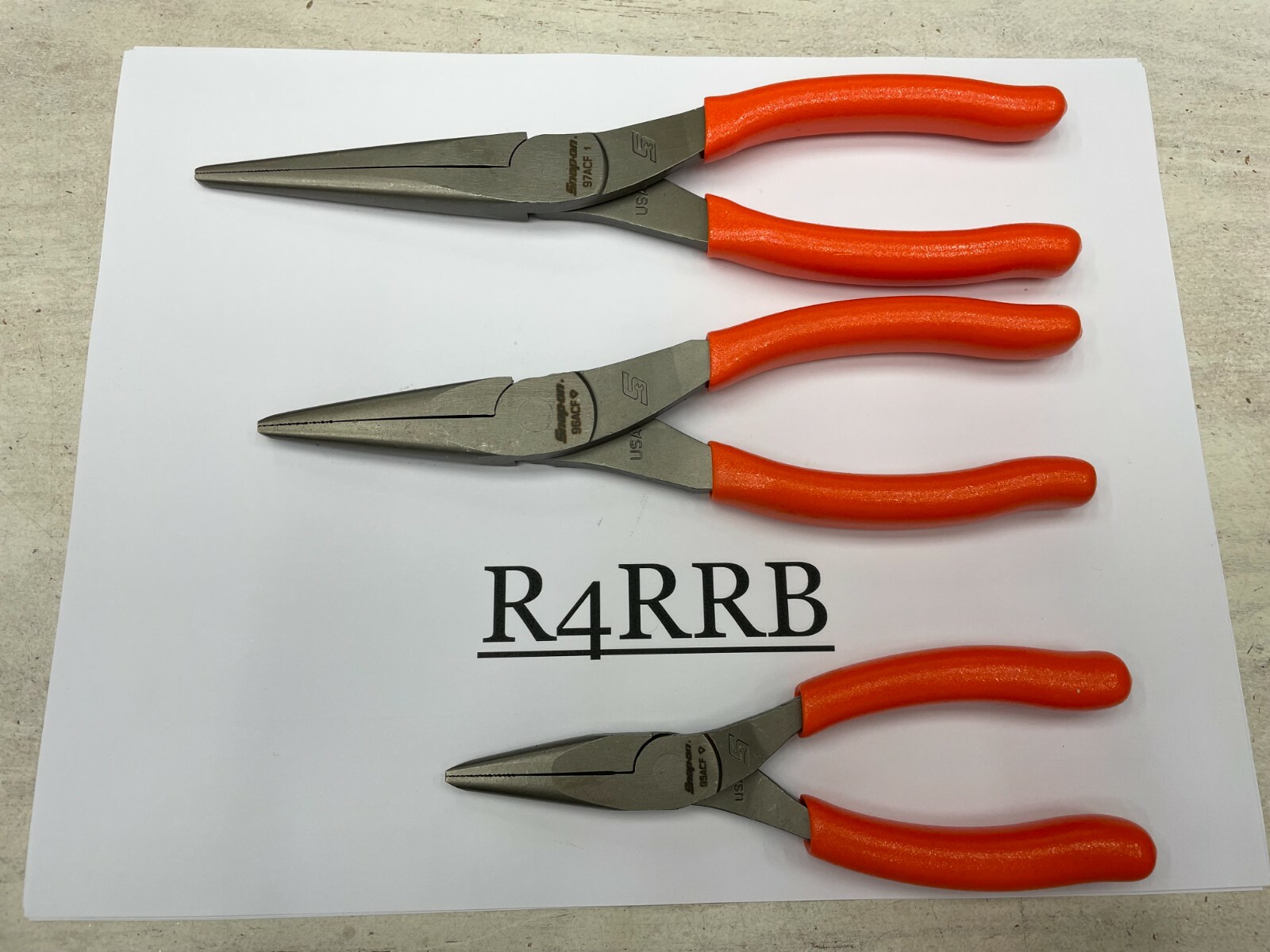 Snap-On Tools USA NEW 3 Piece ORANGE Soft Grip Needle Nose Pliers Lot Set