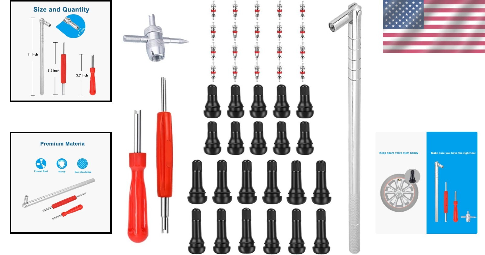 Complete Valve Stem Installer Tool Kit – Durable Rubber for Passenger Cars