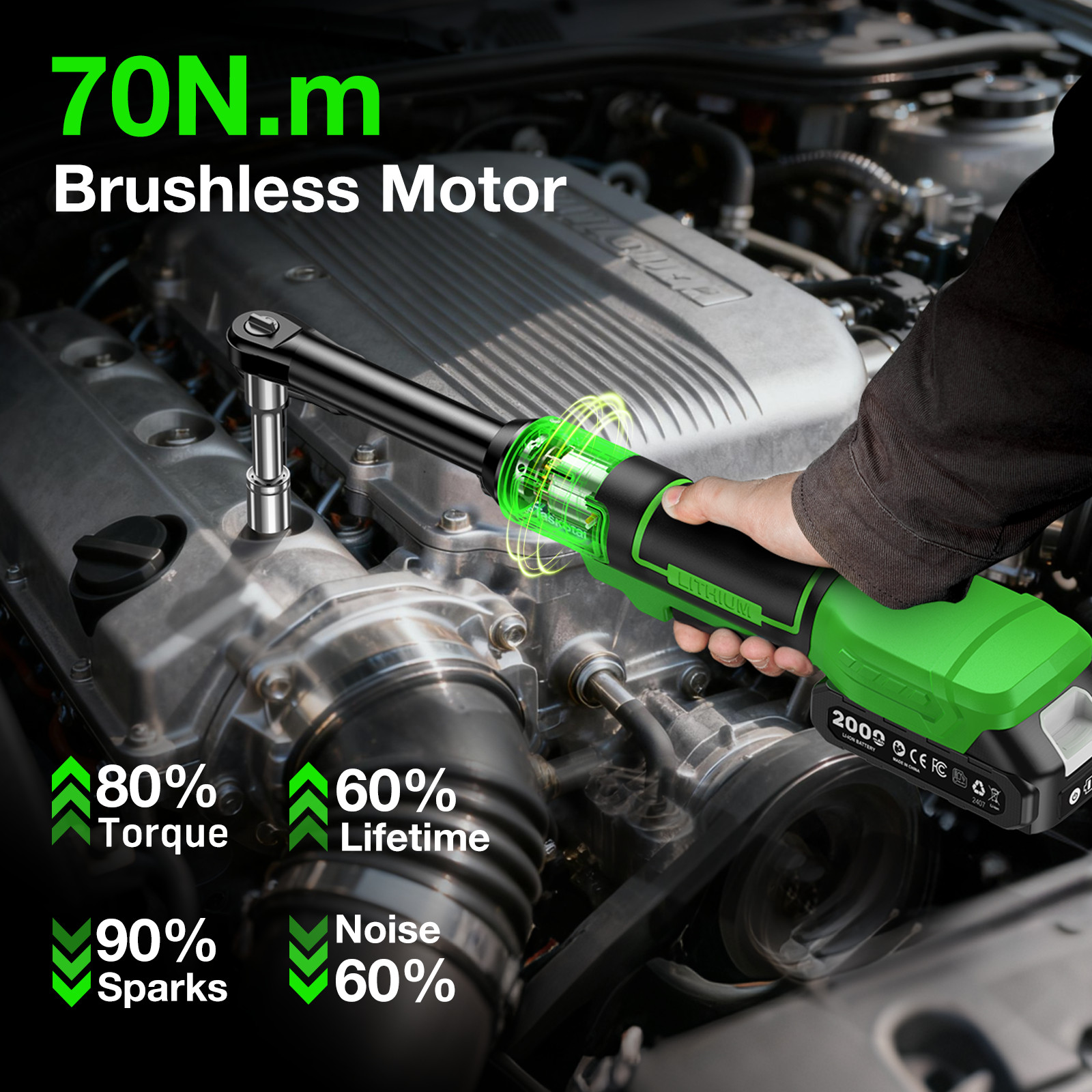Cordless 3/8″ Ratchet Wrench 70NM ,1/2″ Impact Wrench 1000Nm 738ft-lbs Combo kit