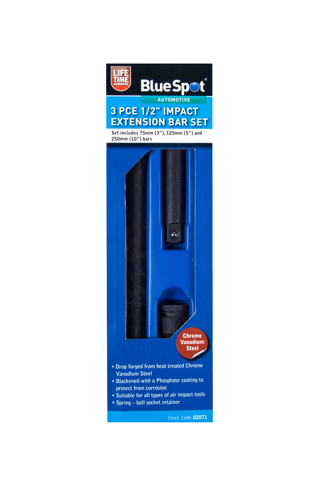 Blue Spot Tools 3Pce 1/2 Drive Impact Extension Bar Set 75-125-250mm * MD3