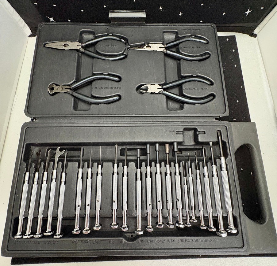 Vintage 25 Piece Alltrade Tool Set Pliers & Precision Screwdrivers W/Black Case