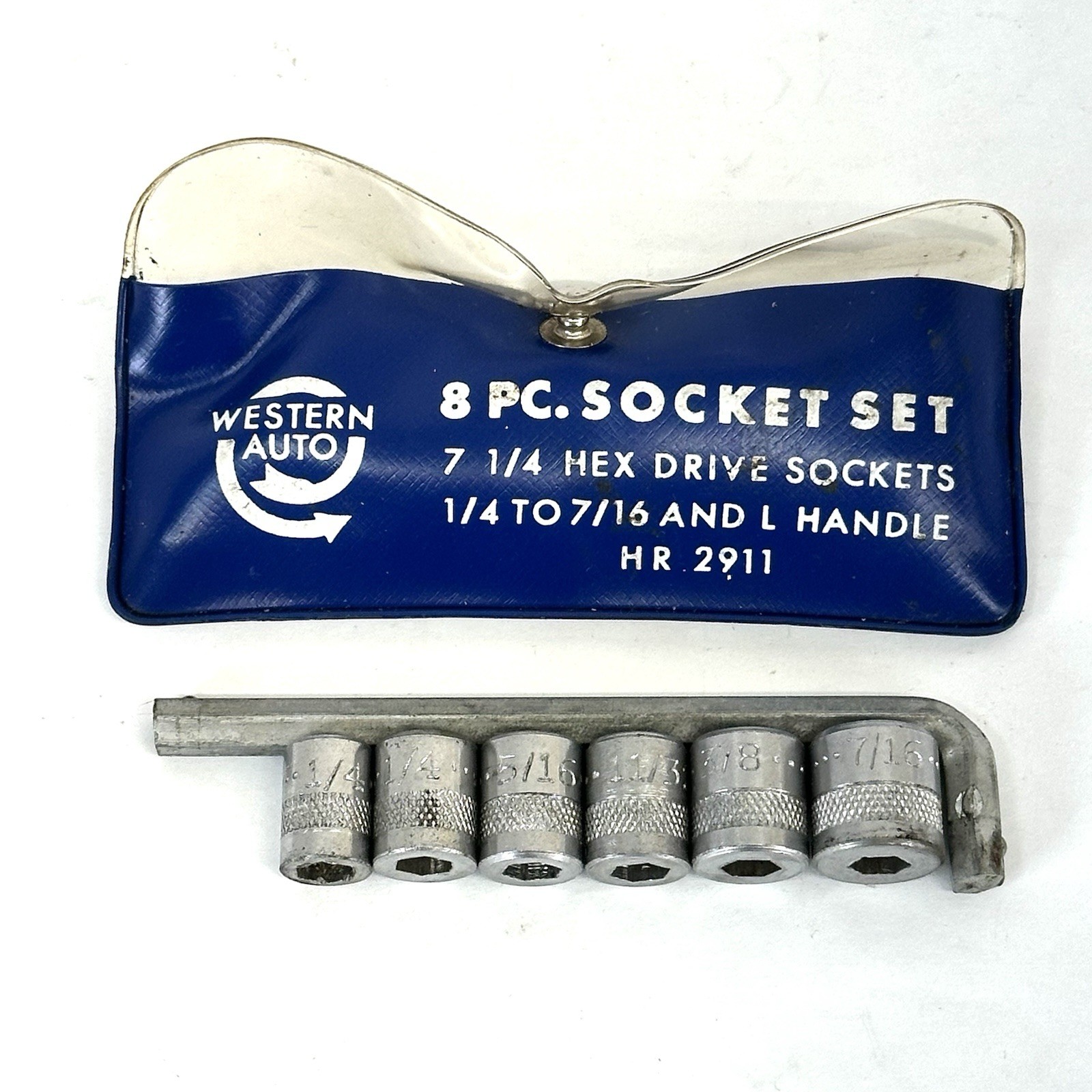 Vintage Western Auto 8 PC Socket Set 7 1/4 Hex Drive Sockets 1/4 To 7/16 HR2911