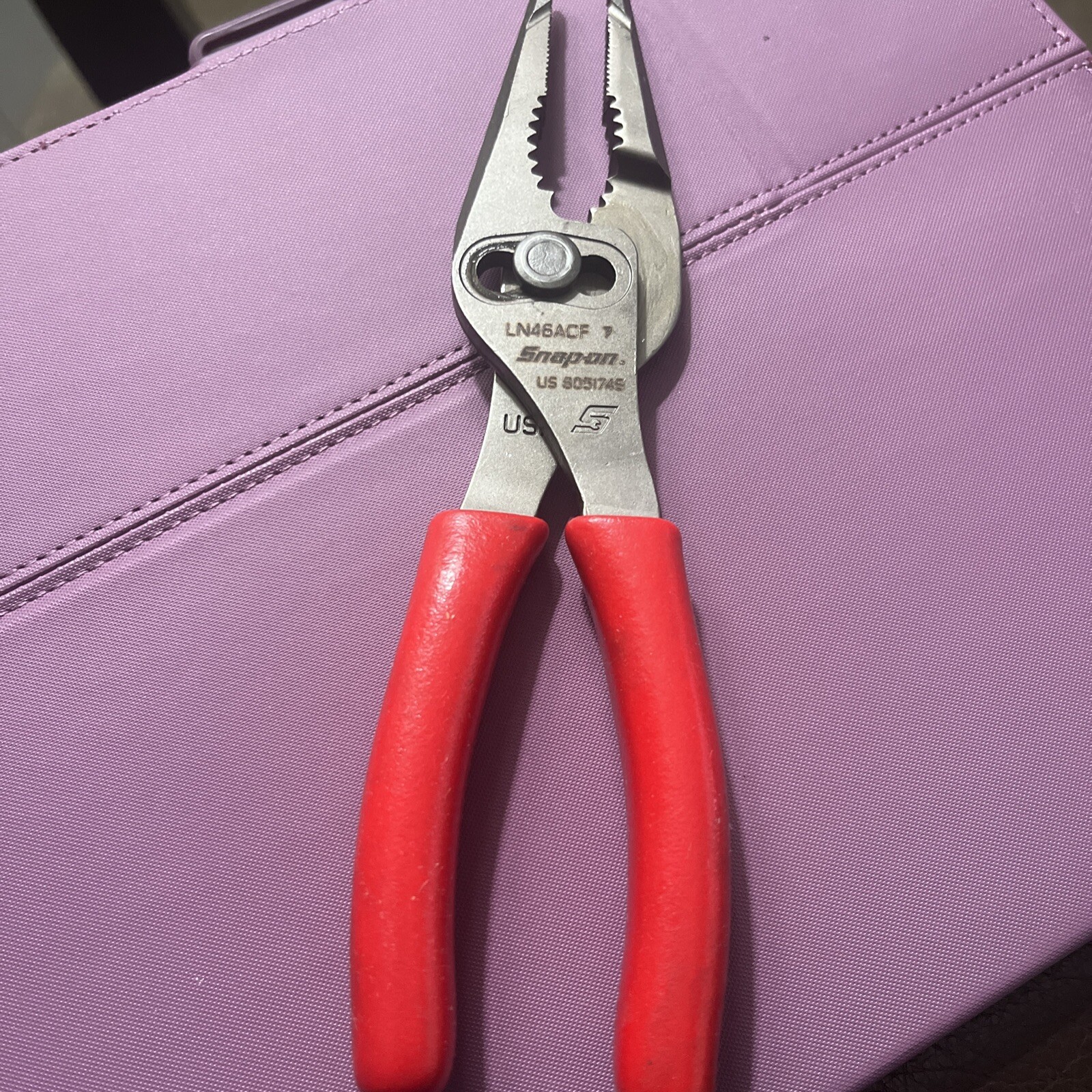 Snap-On Tools USA NEW RED 7″ Soft Grip Long Nose Slip Joint Pliers LN46ACF