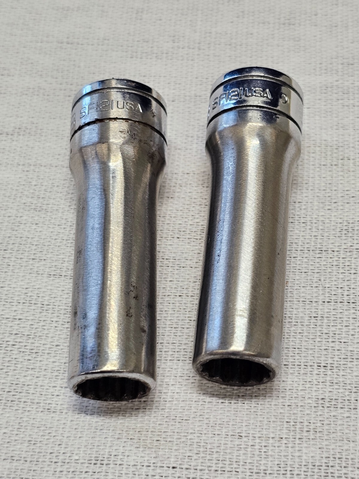 2 Snap-on 3/8″ Standard Deep Well Socket Sae 12 Point 3/8″ Drive SF121 USA