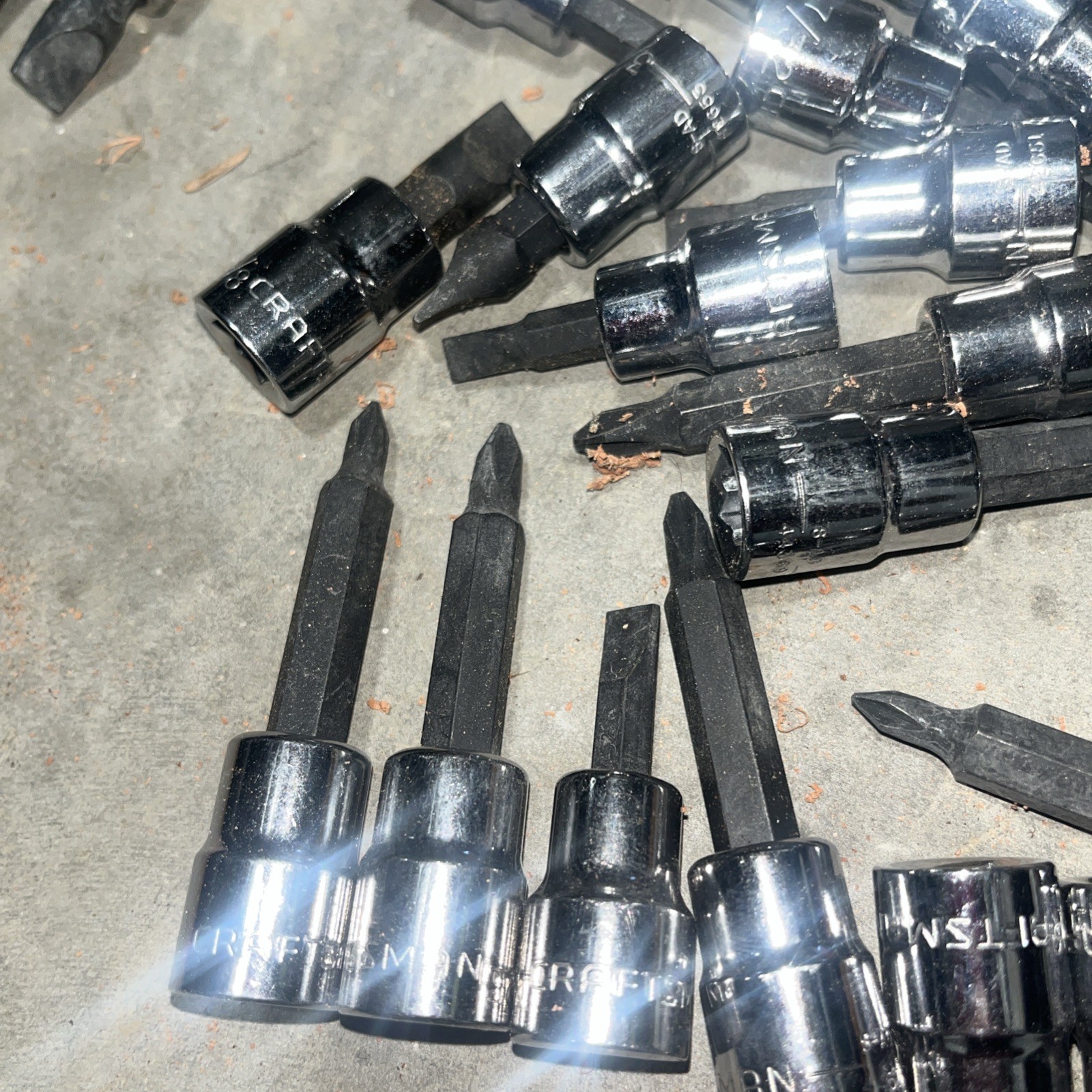 Lot Of Craftsman Phillips And Slotted 3/8” Screwdriver Sockets -59 In Total