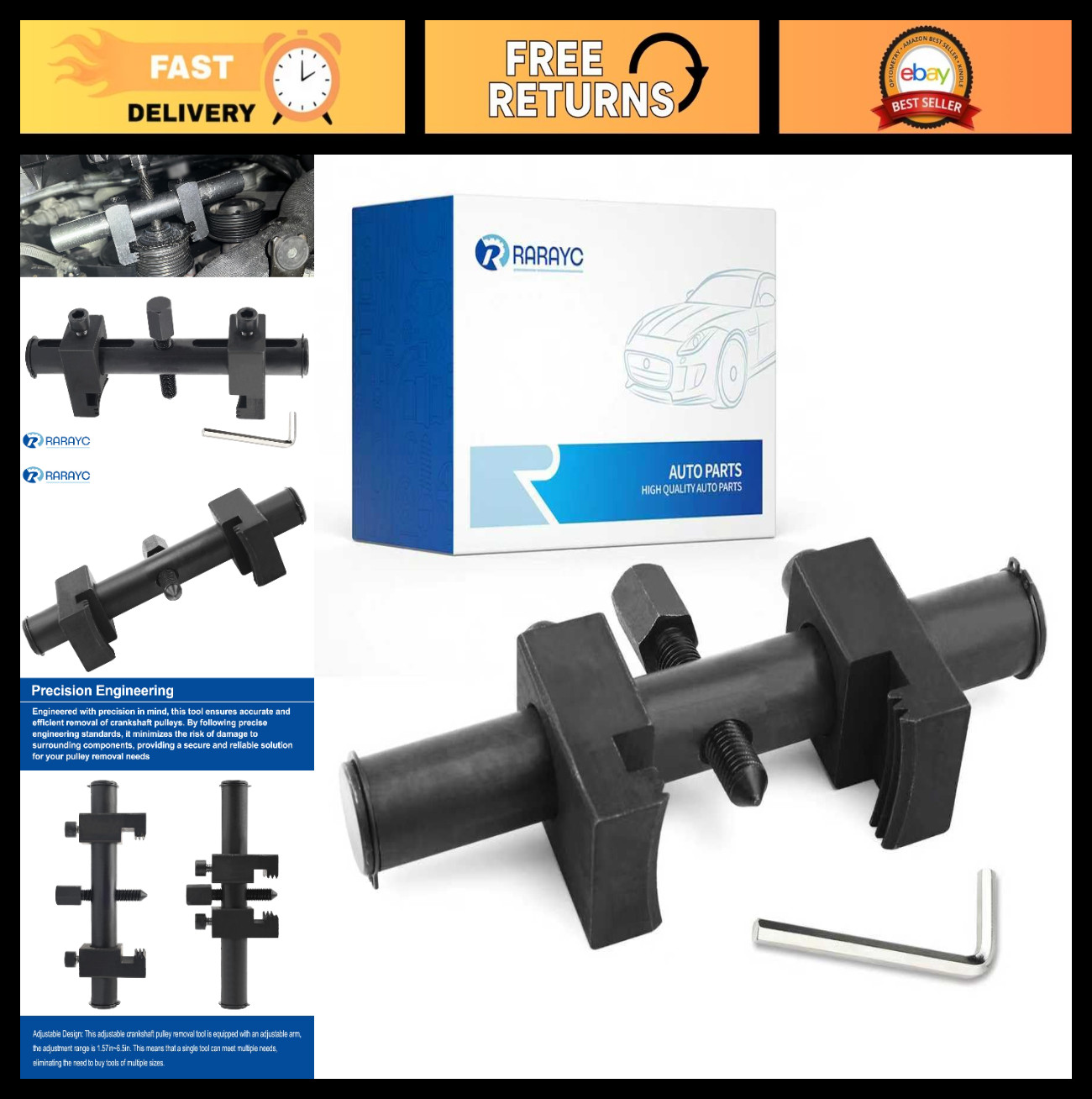 Heavy-Duty Adjustable Crankshaft Pulley Puller Tool – Easy Extraction & Installa