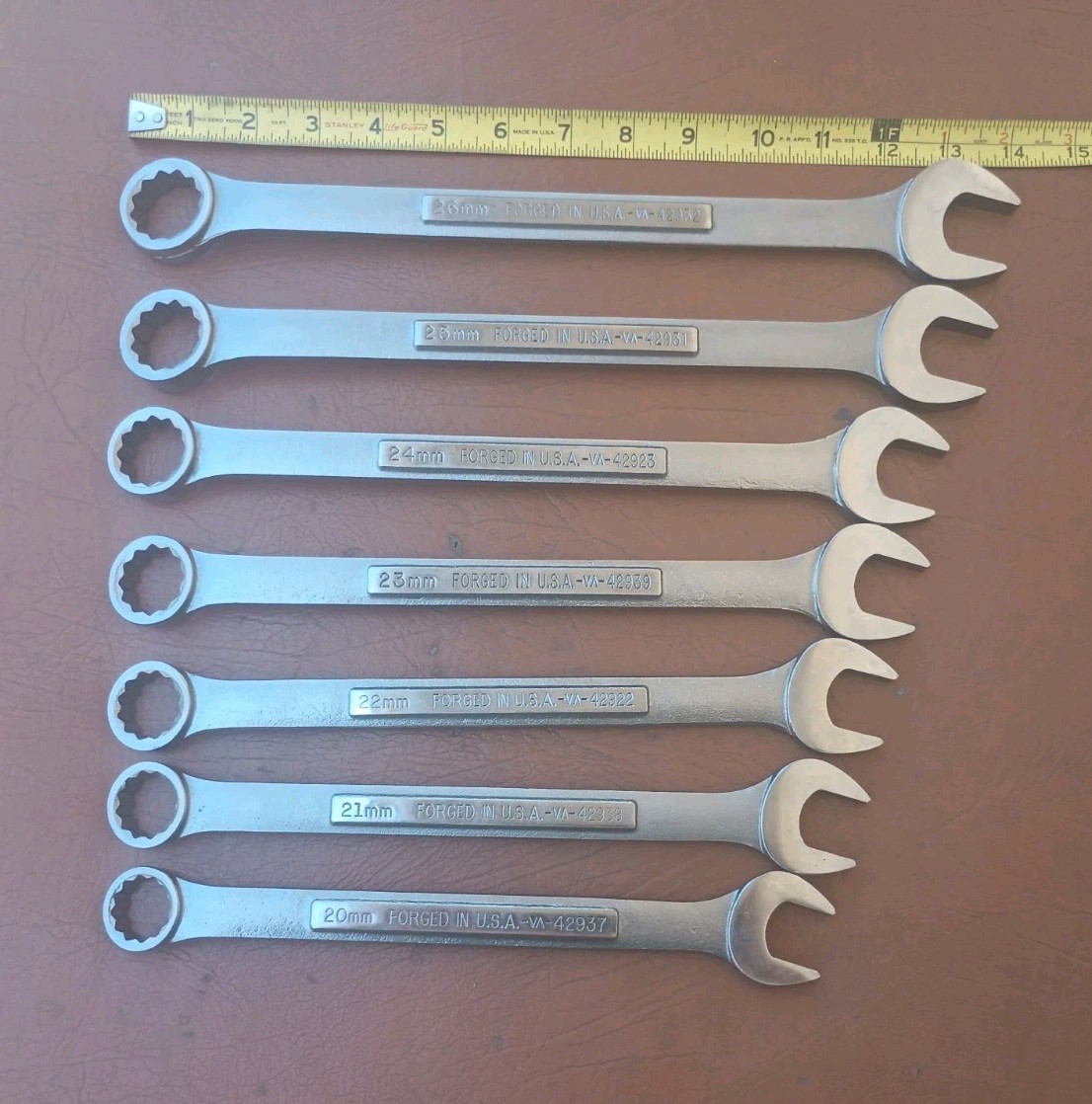 Craftsman USA 7pc -VA- 20mm to 26mm Large Metric (Rare) Combination Wrench Set