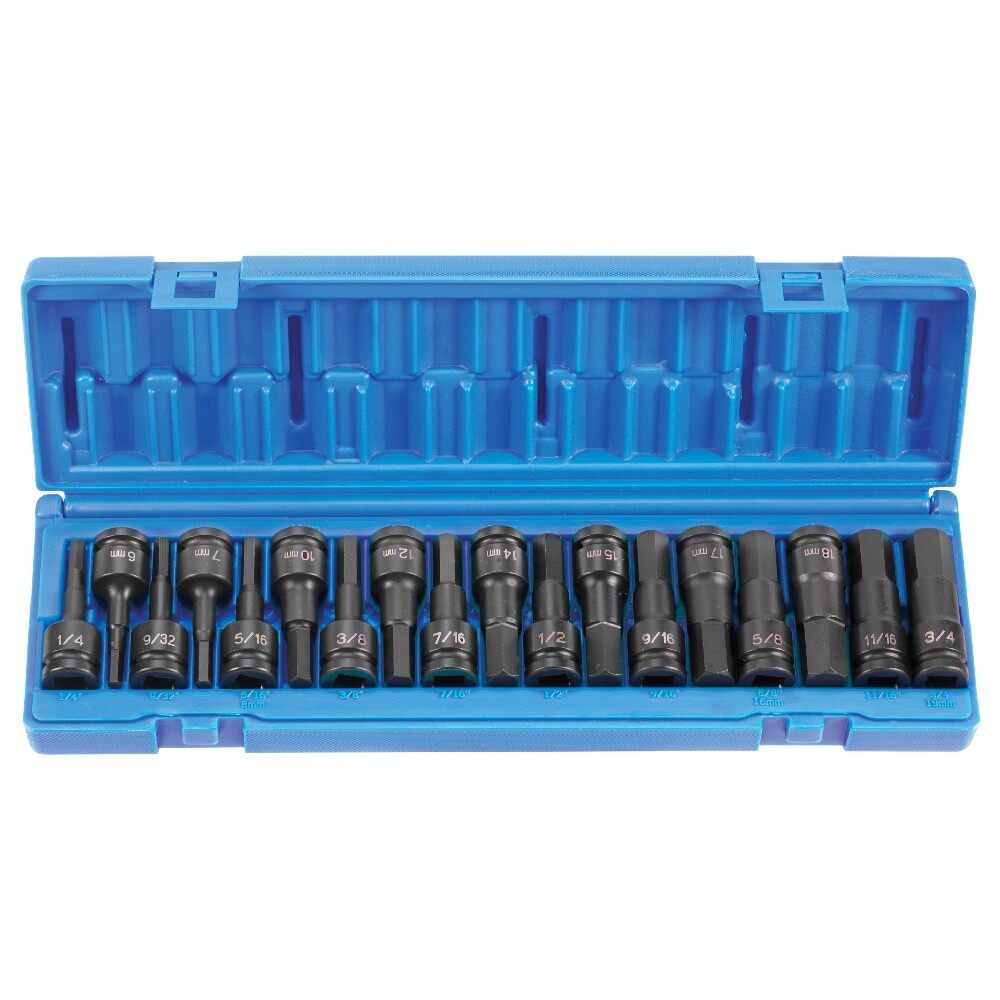 Grey Pneumatic 18pc 1/2″dr Metric & SAE Impact Hex Bit Socket set #1598HC
