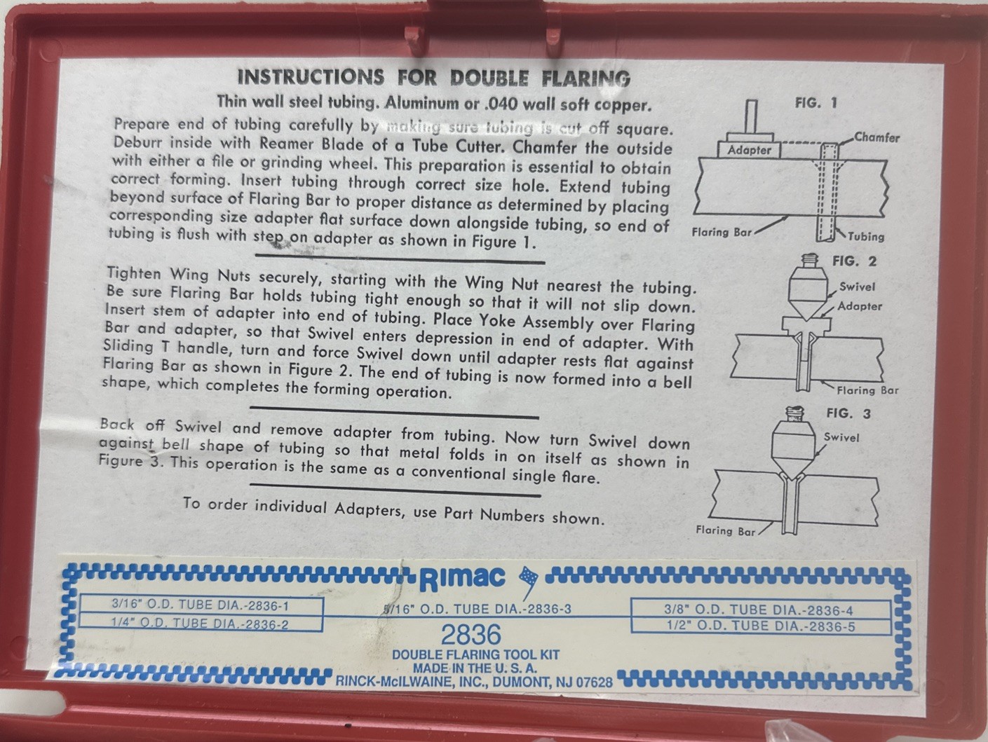 Rimac Double Flaring Tool Kit No. 2836