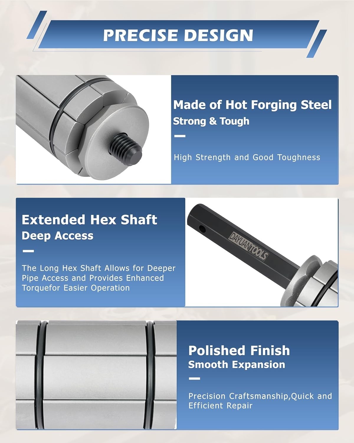 Efficient Exhaust Pipe Expander Tool Set, 1-1/8» to 3-1/2», Heavy-Duty Design