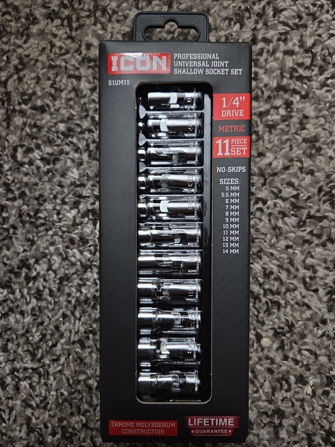 ICON S1UM11 PROFESSIONAL UNIVERSAL JOINT SHALLOW SOCKET SET 1/4″ 11PC