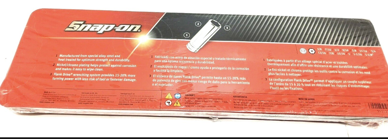 NEW Snap-on™ 1/2″ drive 6-point DEEP socket SET 3/8″ thru 1 1/8″ 313TSYA Unused