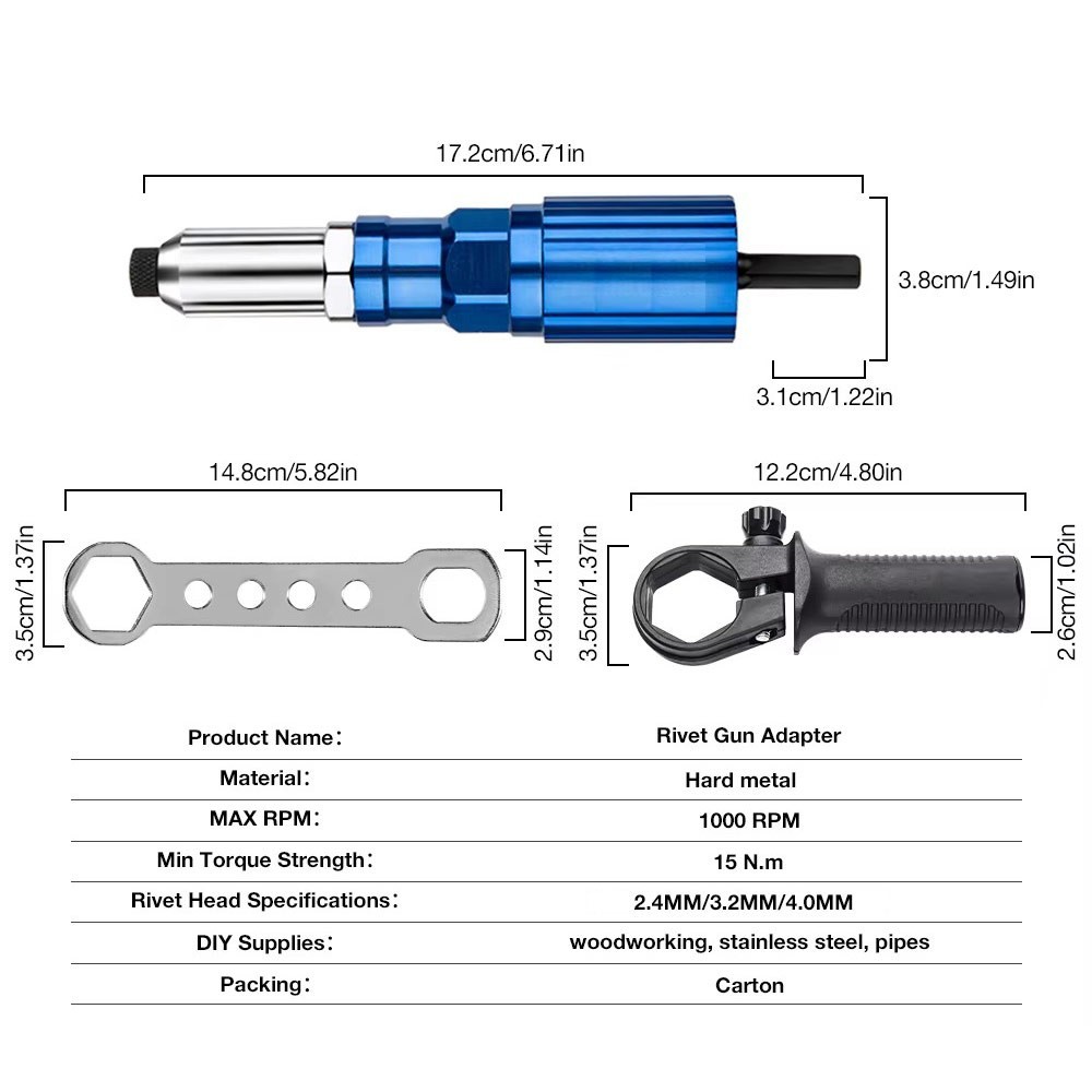 Electric Rivet Gun Adapter Cordless Drill Riveting Tool Kit w/ 100Pcs M4 Nails