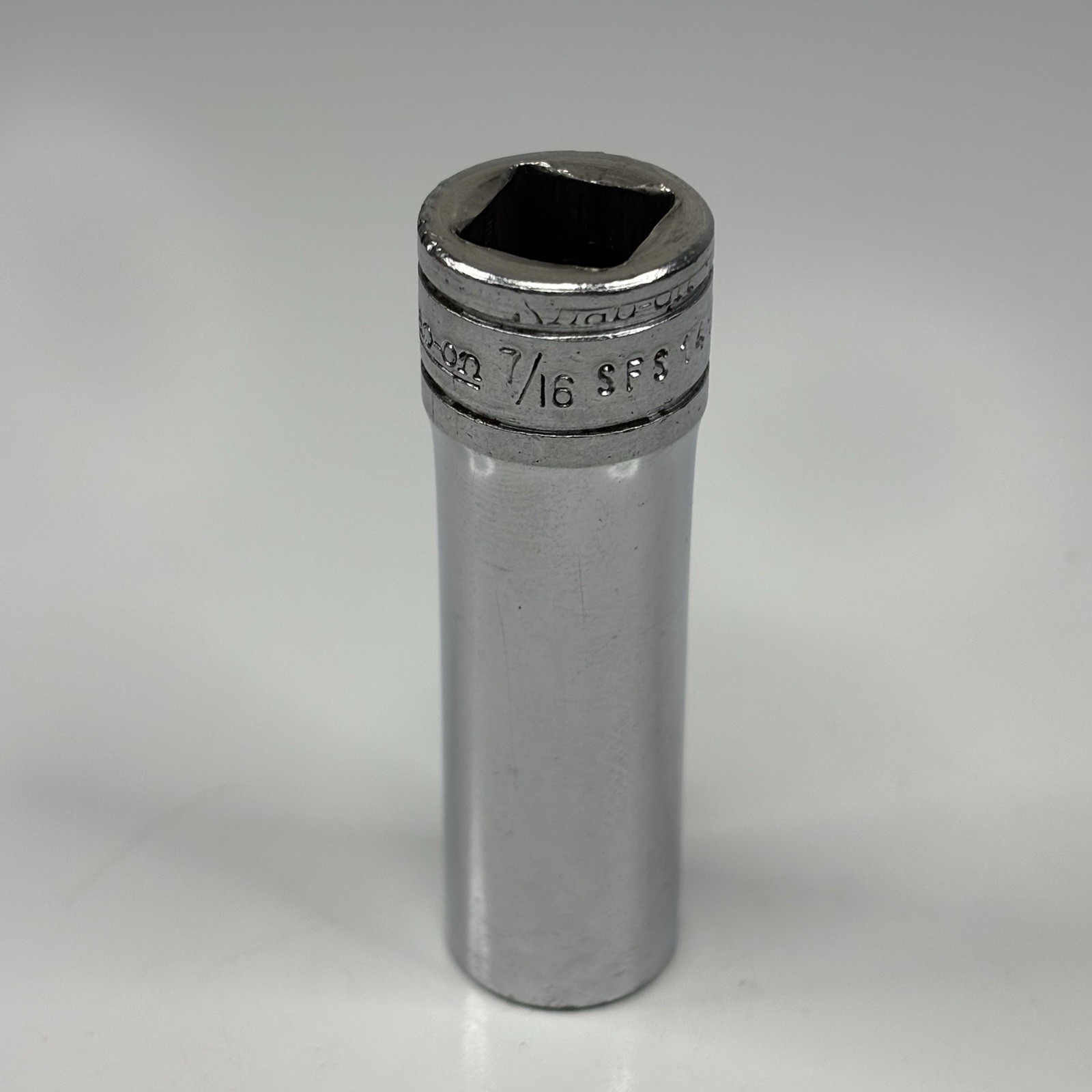 Snap On Tools SFS121 3/8 Drive 6Pt SAE 7/16 Flank Dr Deep Socket USA VTG 1968