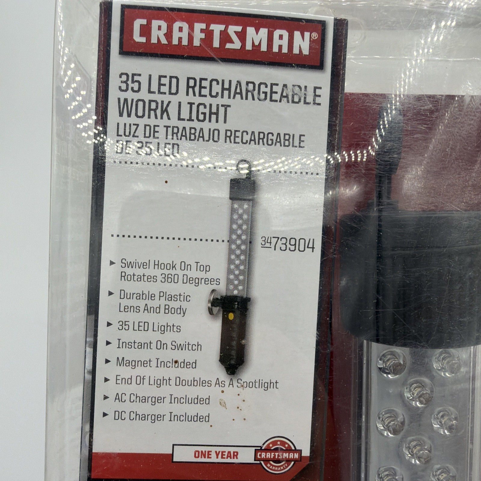 Craftsman Cordless Rechargeable 35 LED Work Light 73904 AC/DC Charging NEW