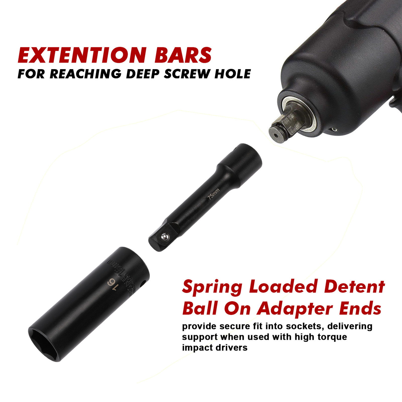 31Pcs 3/8″ Deep Impact Socket Set Metric & SAE CR-V Extension Bar (3, 6-inch)