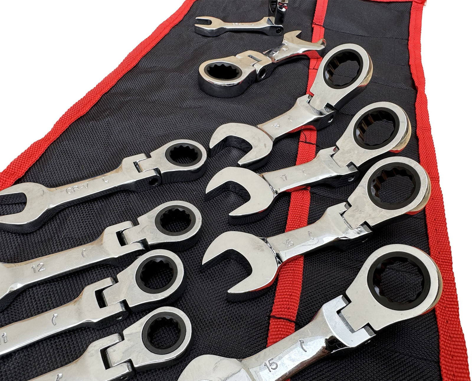 12pcs Combination End 72 Ratchet Teeth Stubby Wrench Set Metric 8-19mm 180° flex