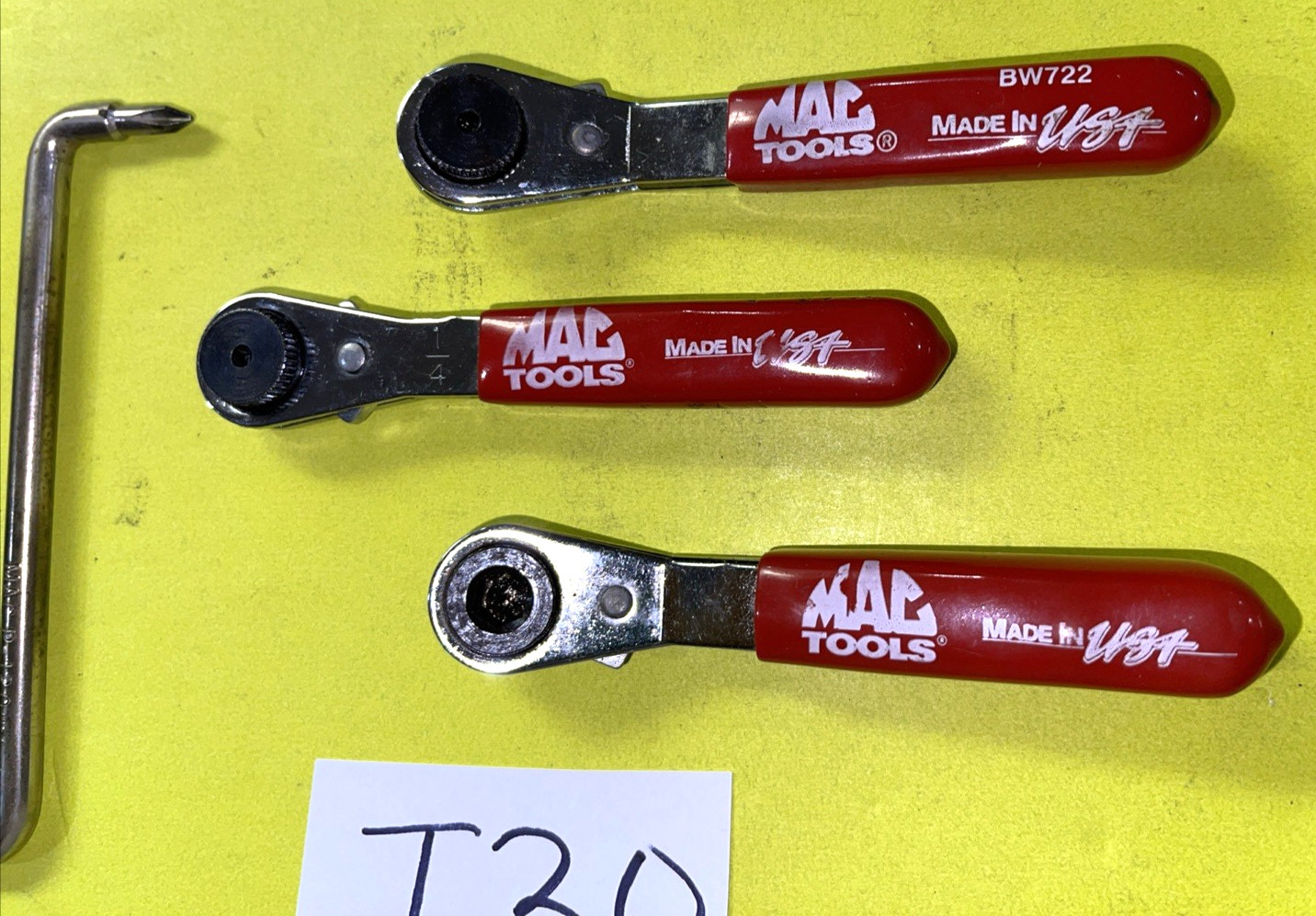 MAC TOOLS 3 PIECE 1/4 HEX BIT THUMB WHEEL RATCHETING WRENCH & OFFSET SCREWDRIVER
