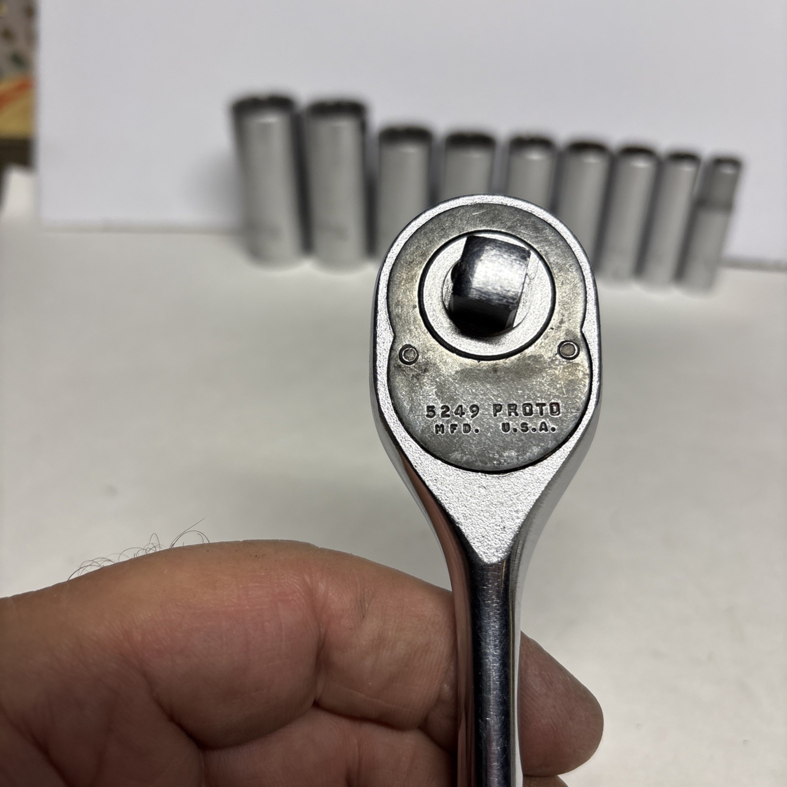 PROTO 3/8” Ratchet No. 5249 & PROTO 9 Piece 3/8” Drive Deep 12pt. Sockets U.S.A.