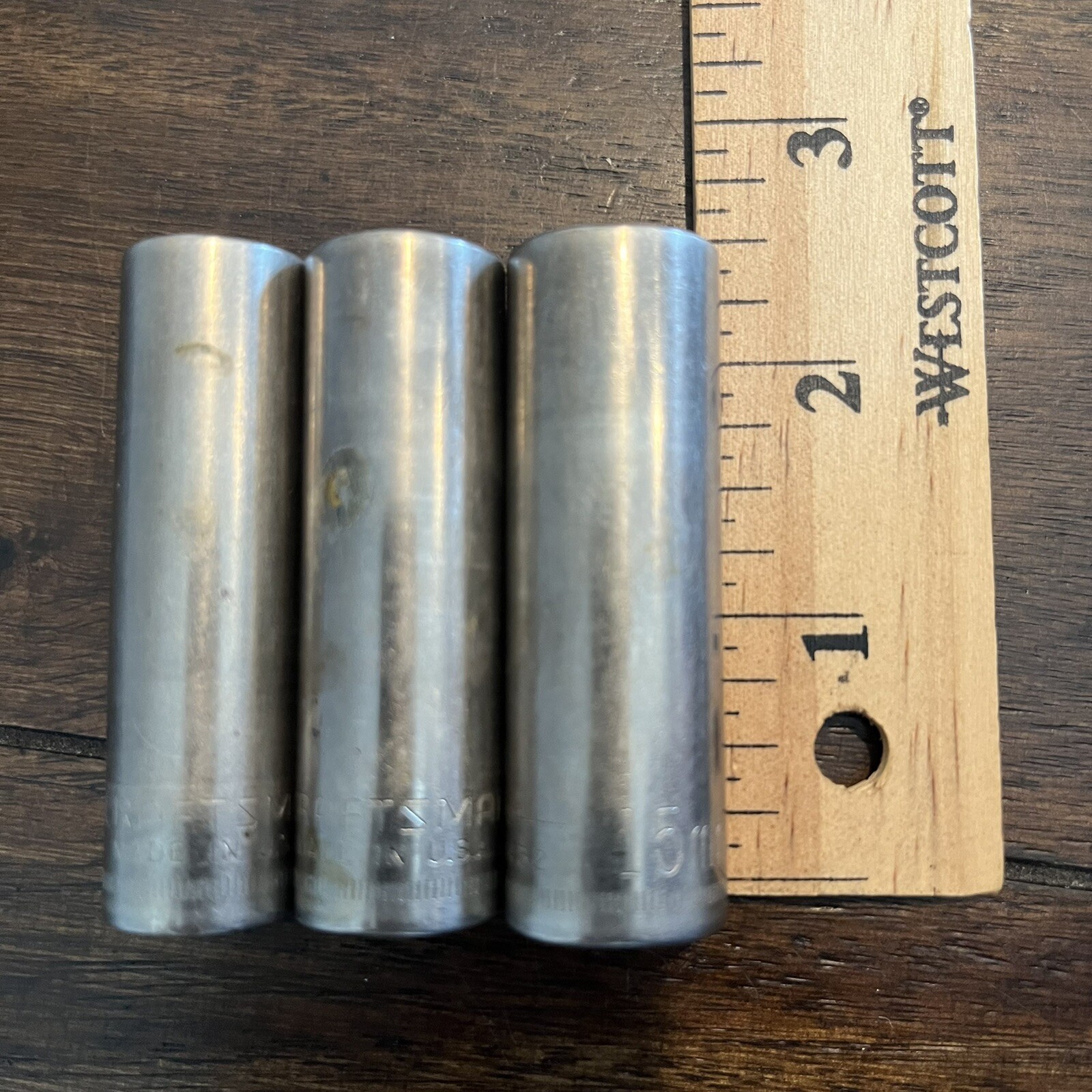 3 VTG 3/8″ DRIVE CRAFTSMAN METRIC 6 PT DEEP SOCKETS, 13mm, 14mm, 15mm USA