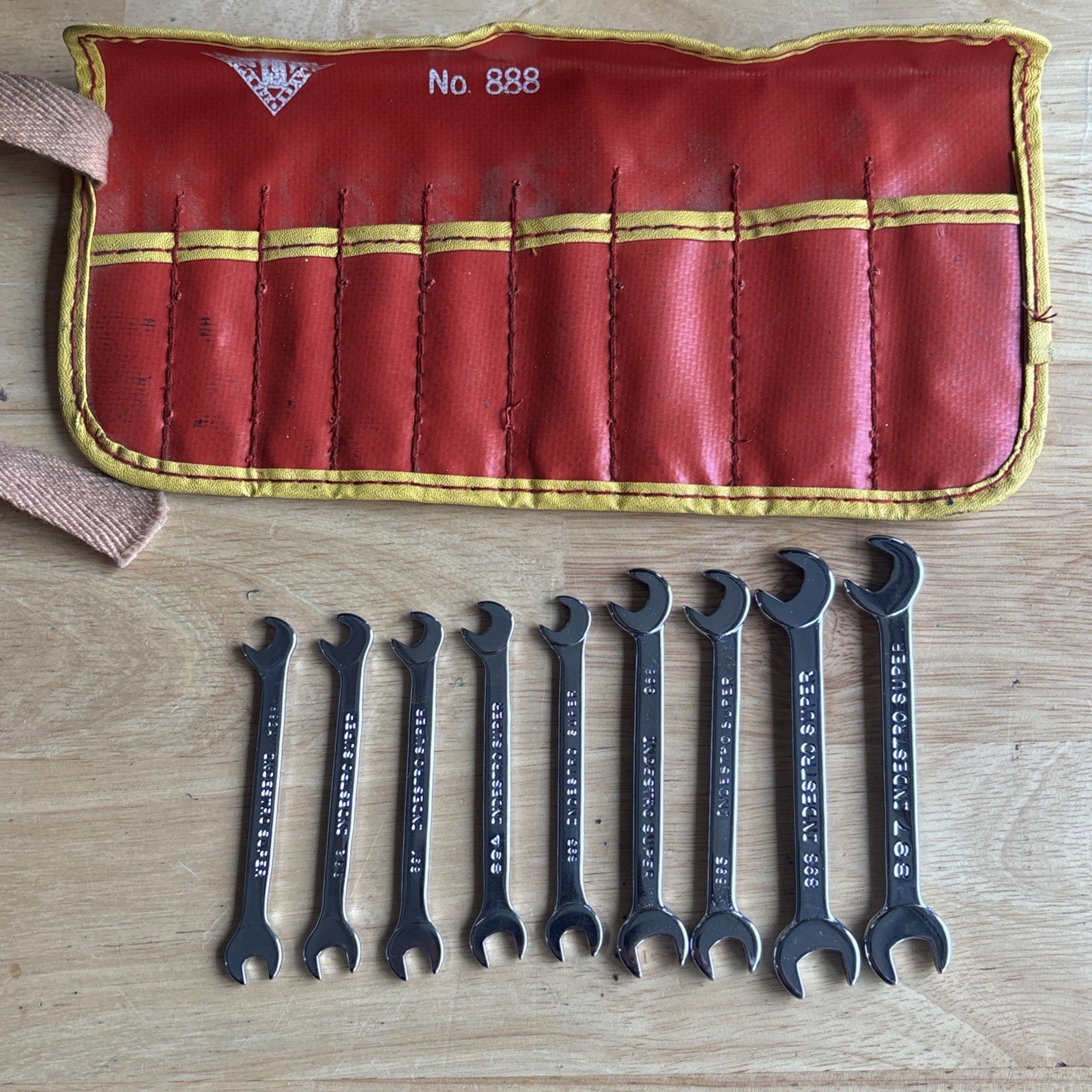 Indestro Super SAE 4 Way Angle Open End Ignition Wrench Set No. 888 Vtg USA READ