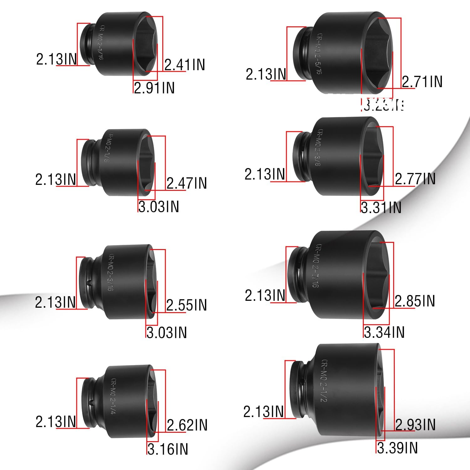 8Pc 3/4Inch Drive Jumbo Deep Large Impact Socket Set 6 Point SAE 2-1/16 to 2-1/2