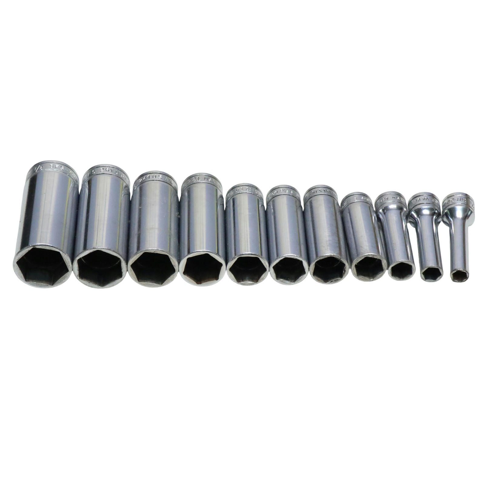 10 Pc Snap-on 3/8 Drive 6 Point Sae Deep Socket Set Sfs081-sfs281 READ DESC