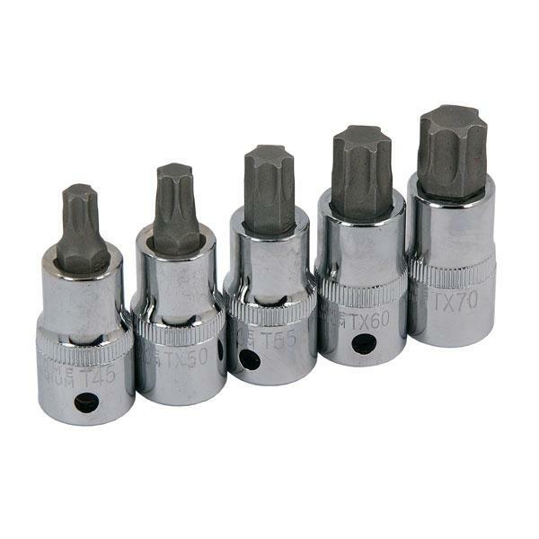 5pc TORX BIT SOCKET SET 1/2″ DRIVE STAR BIT T45 T50 T55 T60 T70