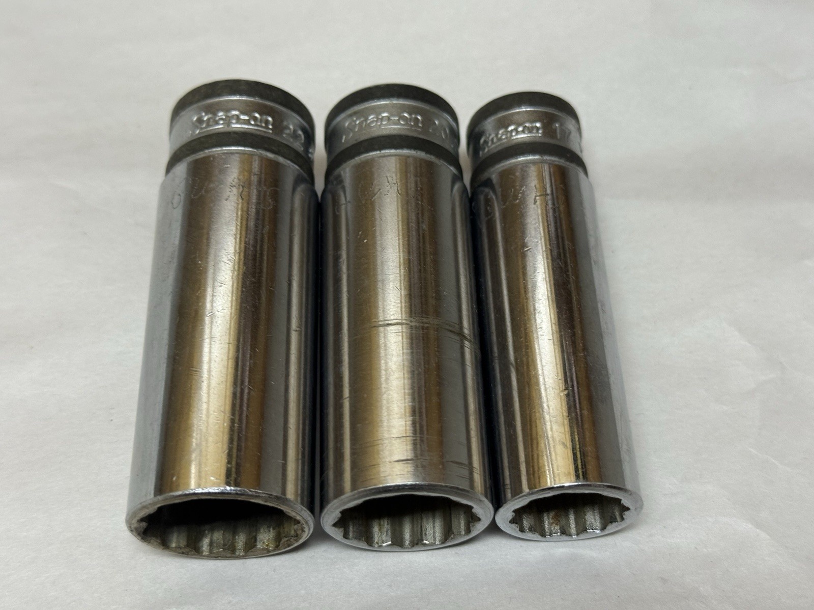 12 Point Metric Snap-On 3 pc Lot 1/2″ Drive Chrome Deep Socket 17 20.6 22mm