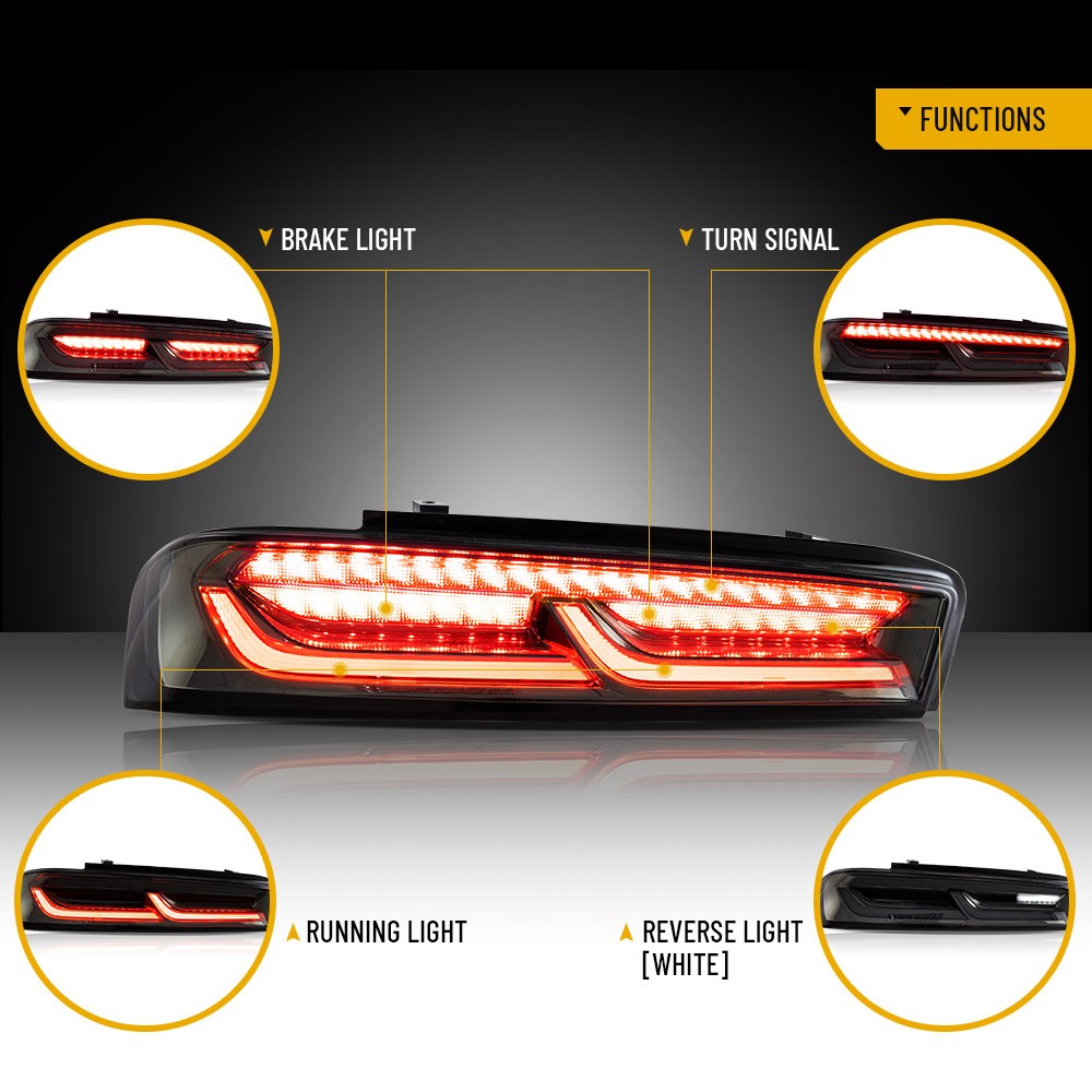 Tail Lights For Chevy Camaro 2016-2018 LED DRL Smoked Sequential Lamps One Pair