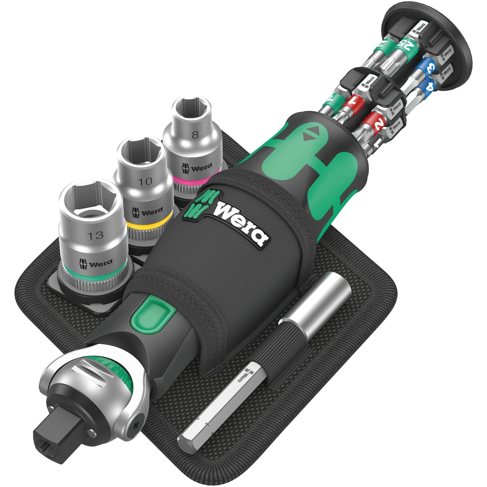 Wera 8009 Zyklop Pocket Compact 3/8» Socket Set & 1/4» Bit Set 2, 18 Pieces