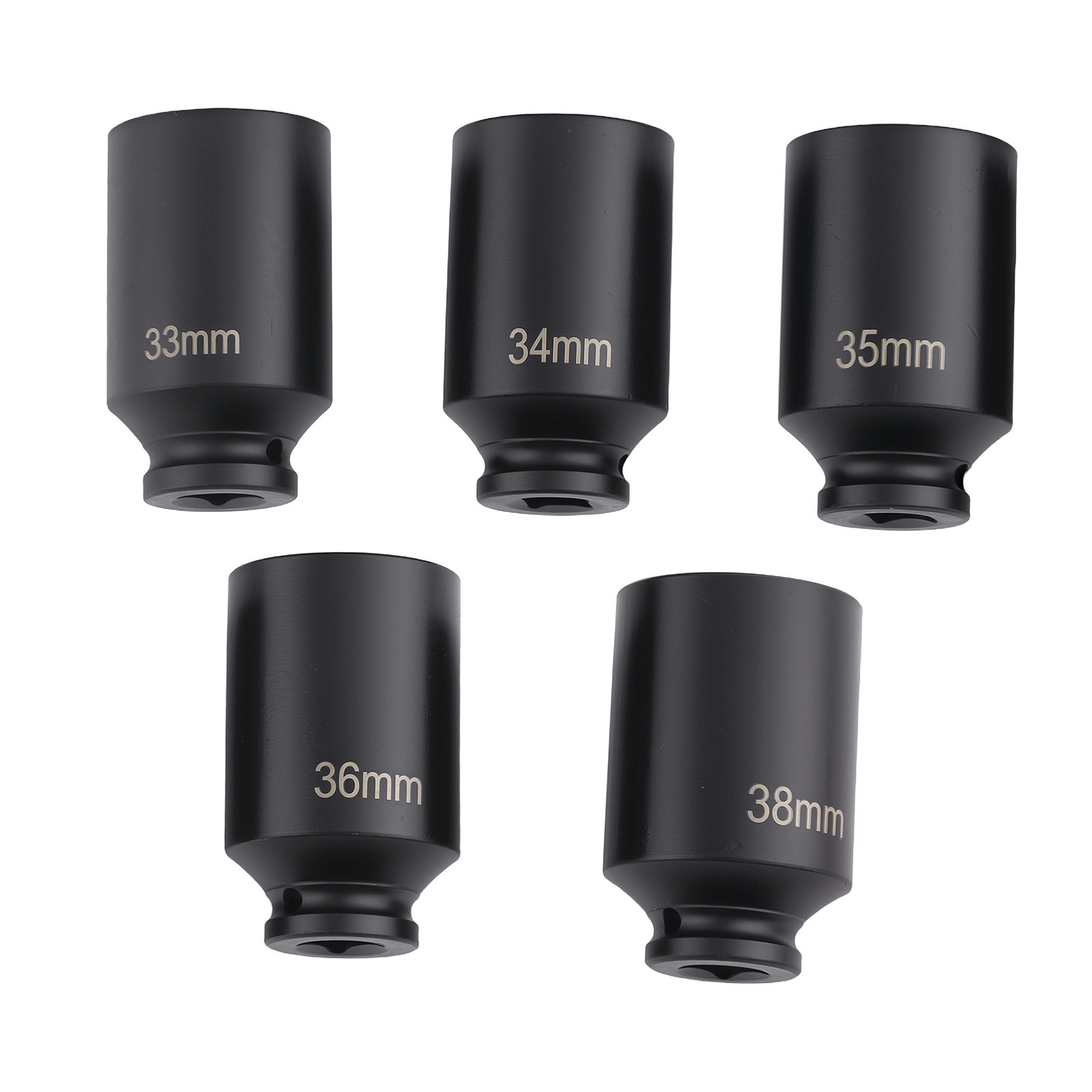 5PC 1/2» Drive 6 Point Deep Spindle Axle Nut Socket Set 33, 34,35, 36,38mm