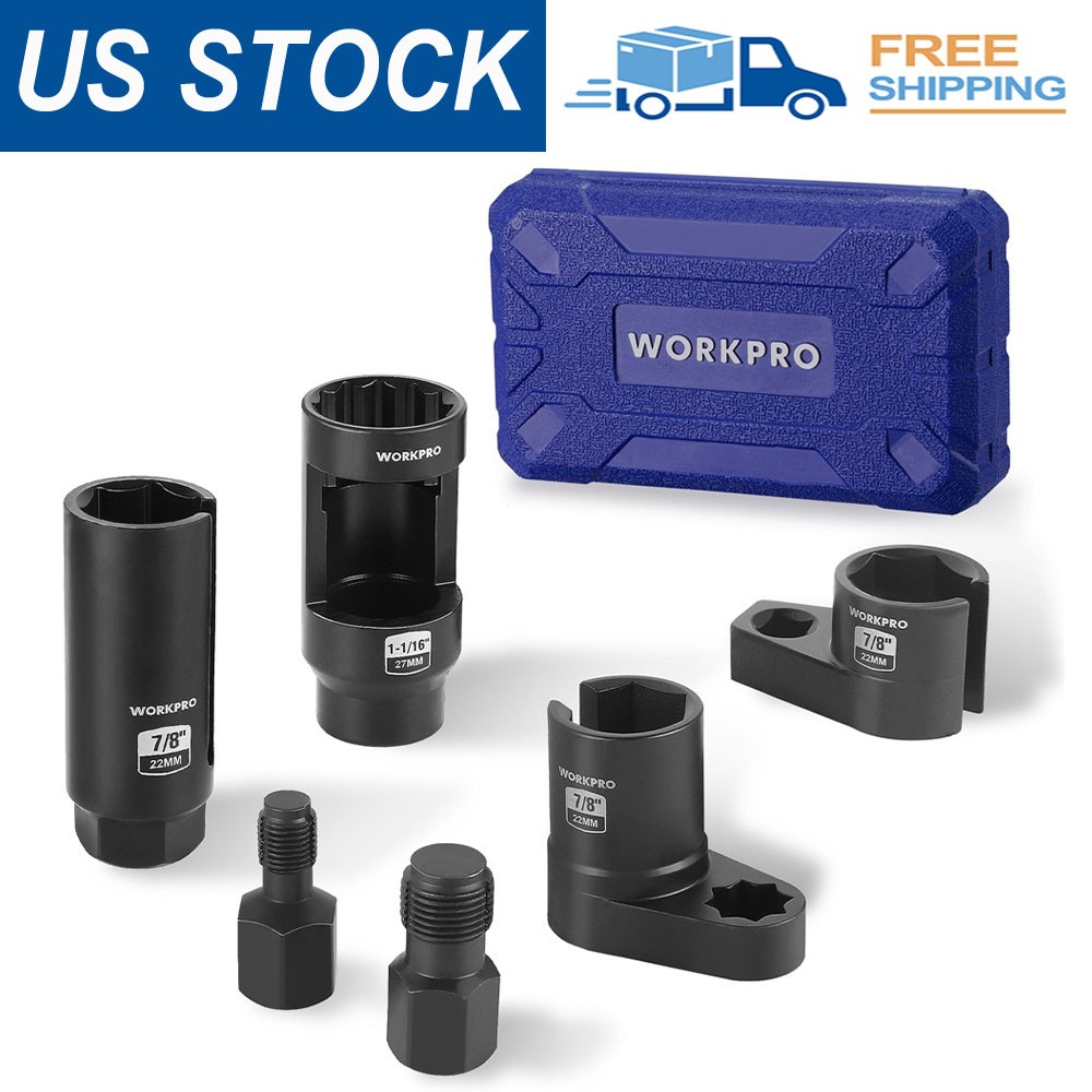 WORKPRO 6x O2 Oxygen Sensor Socket 3/8″ 1/2″ Dr Removal Tool Thread Chaser Set