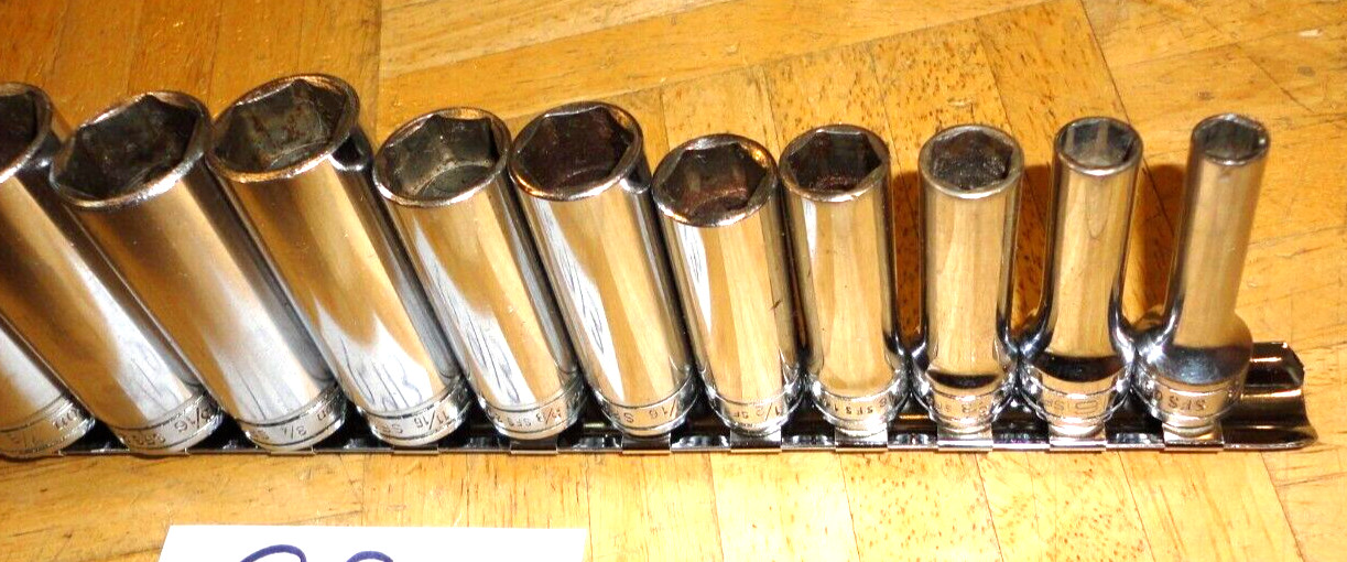 SNAP-ON TOOLS 13 PIECE 3/8 DRIVE SAE. DEEP CHROME 6 PT. SOCKET SET 1/4 TO 1 INCH
