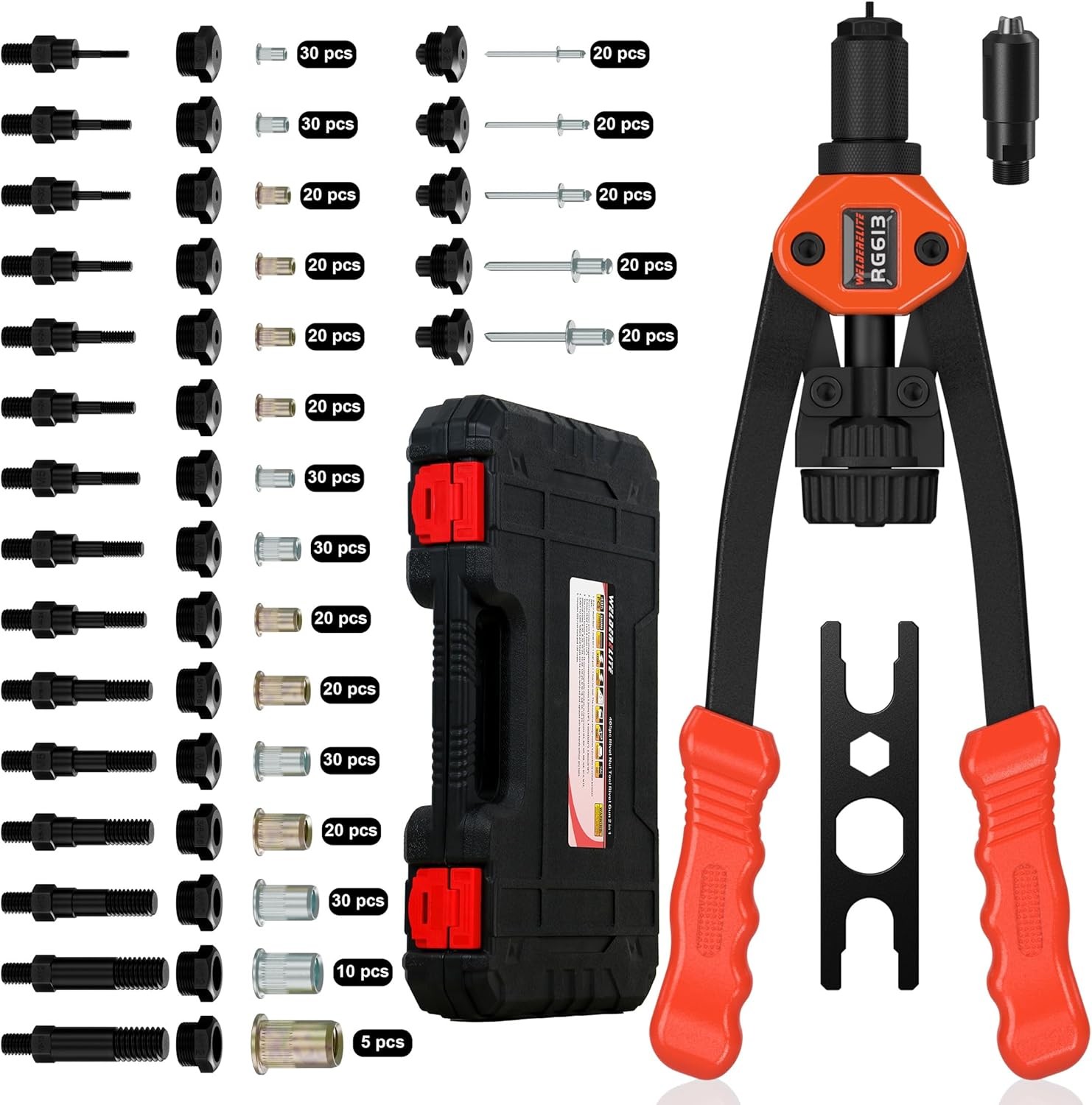 Dual-Function Rivet Nut Tool Gun Kit Including 405 pcs Nuts…