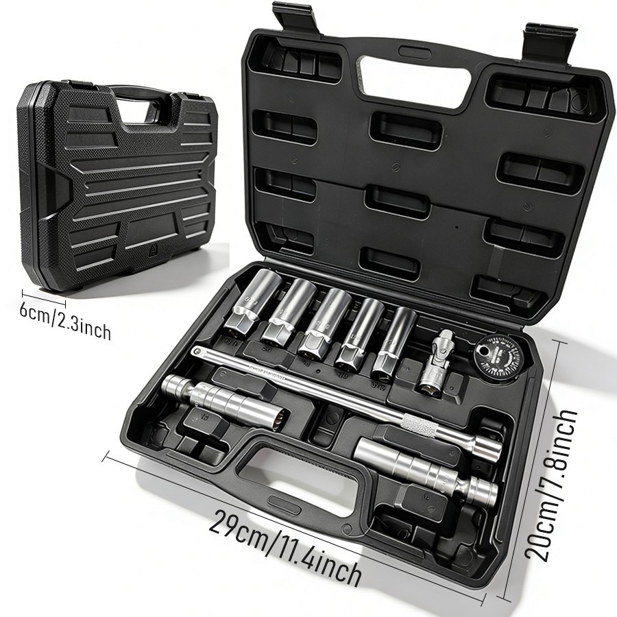 Set of 10 Magnetic Spark Plug Sockets with a 3/8″ Drive, Including a 6″ Extensio