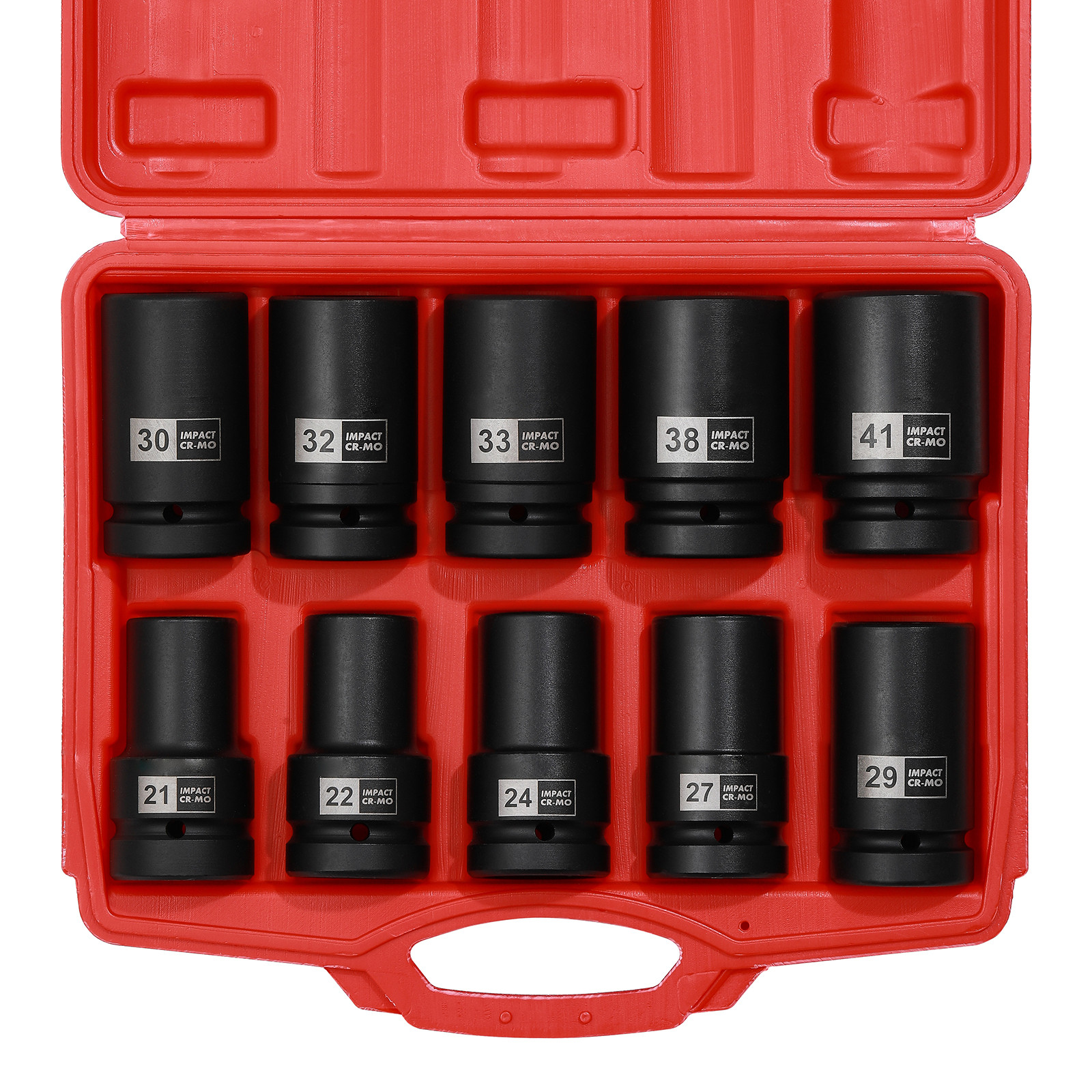 10PCS 1″ Drive Deep Impact Socket Set Metric CR-MO 21,22,24,27,30,32,33,38,41mm