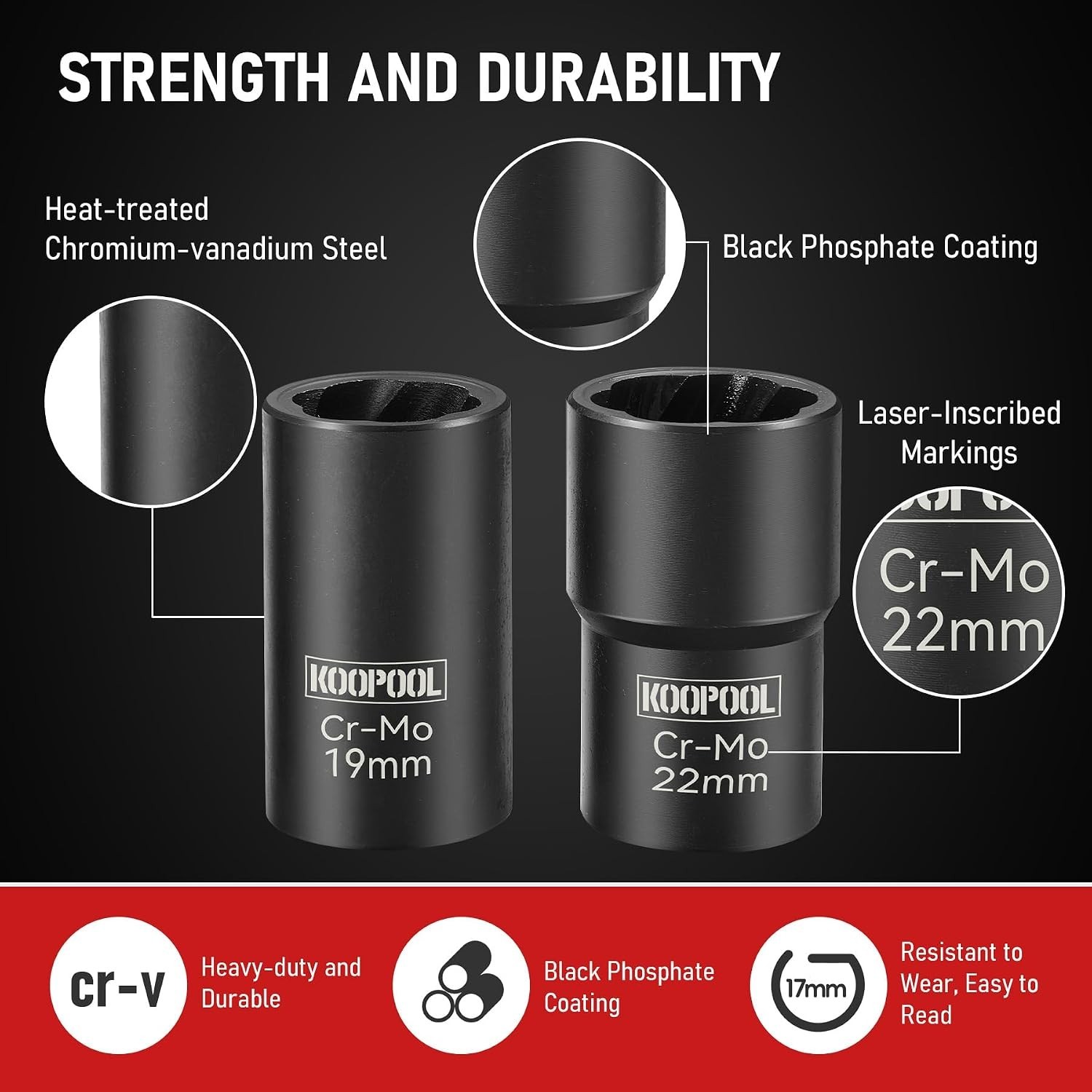 Rust-Resistant 5-Piece Lug Nut Removal Set – Efficient 17-22mm Automotive Tool